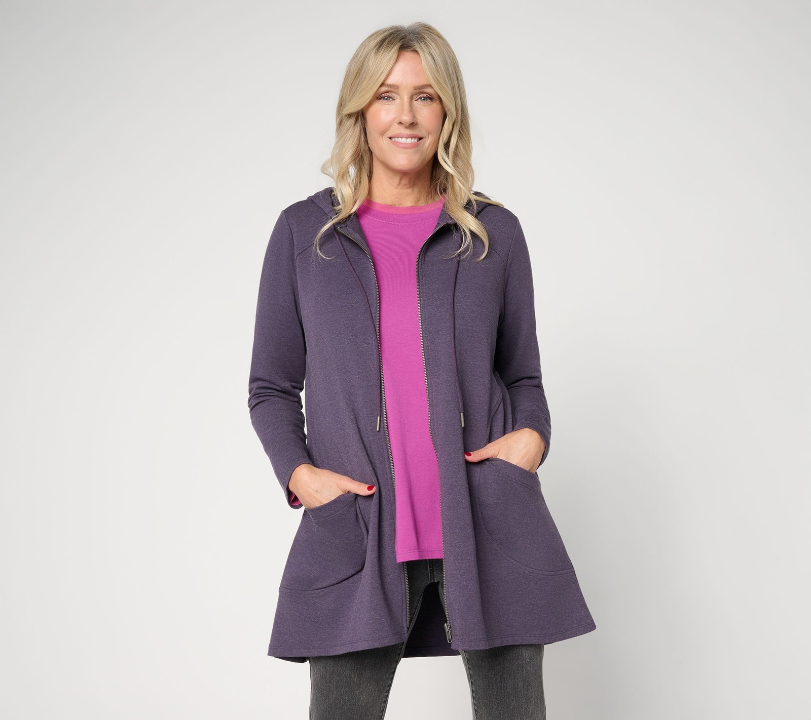 LOGO by Lori Goldstein Regular Zip Front Hoodie with Pockets Nightshade S New