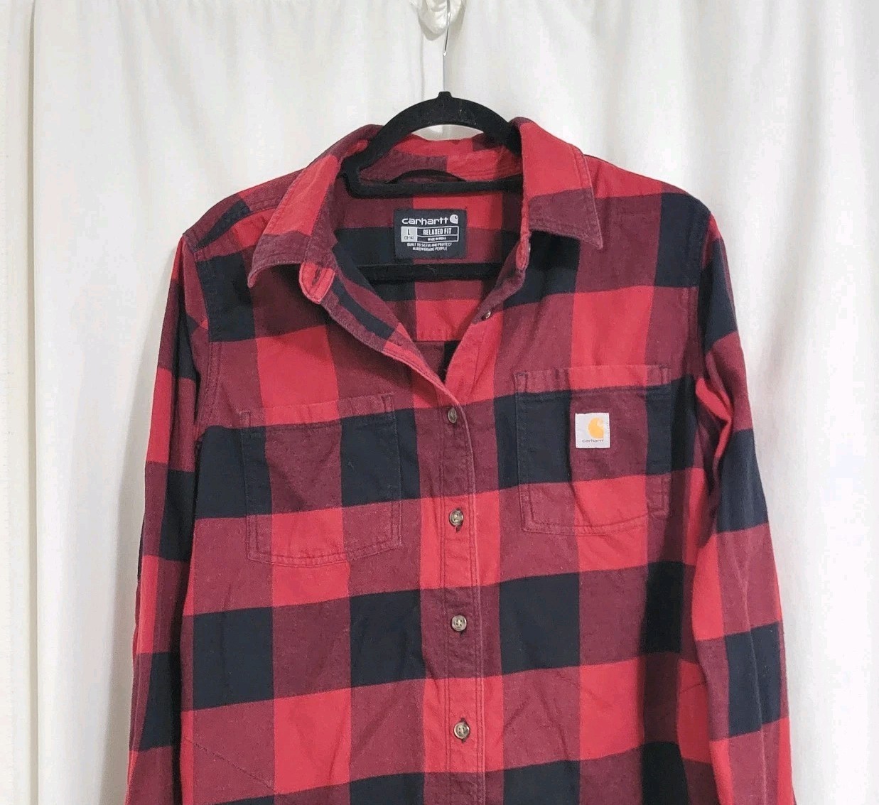 Carhartt Plaid Button Up Womens Size Lg (12-14) Rugged Flex Relaxed Fit Work