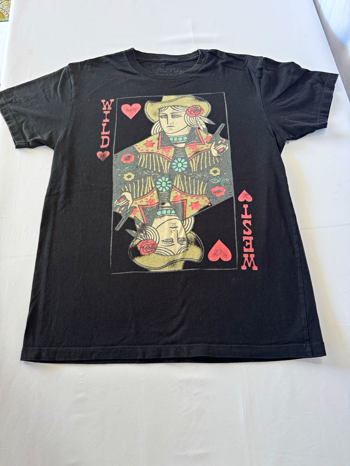 Lotus Fashion Los Angeles Men’s S Black Cowgirl Playing Cards Graphic Tee Cotton