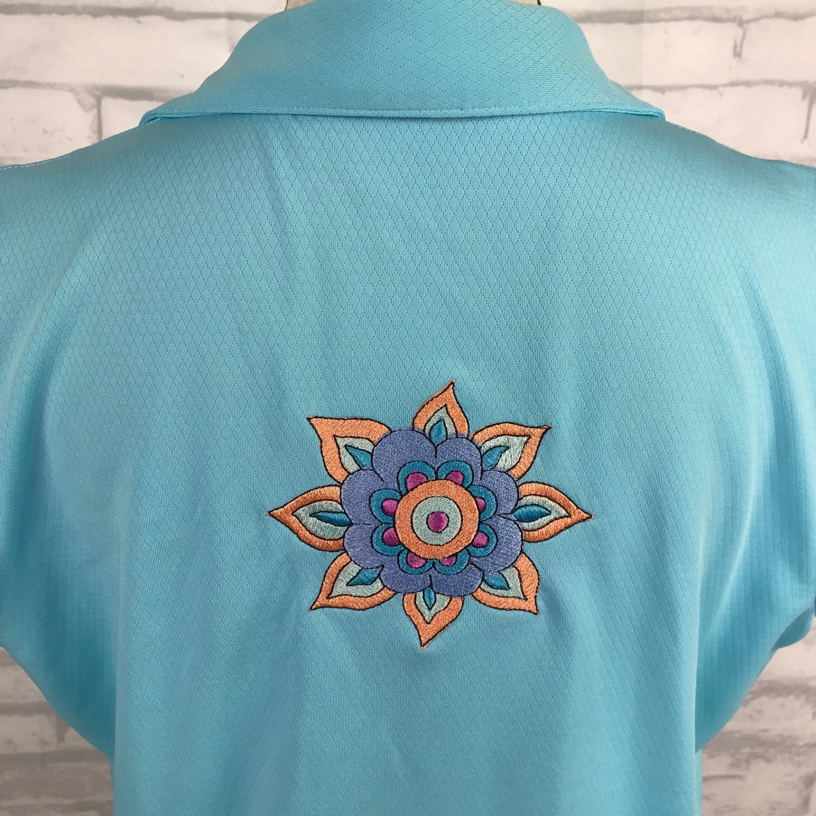 Lady Hagen Womens Top Shirt Size L Aqua Sleeveless Collar Tennis Golf Knit