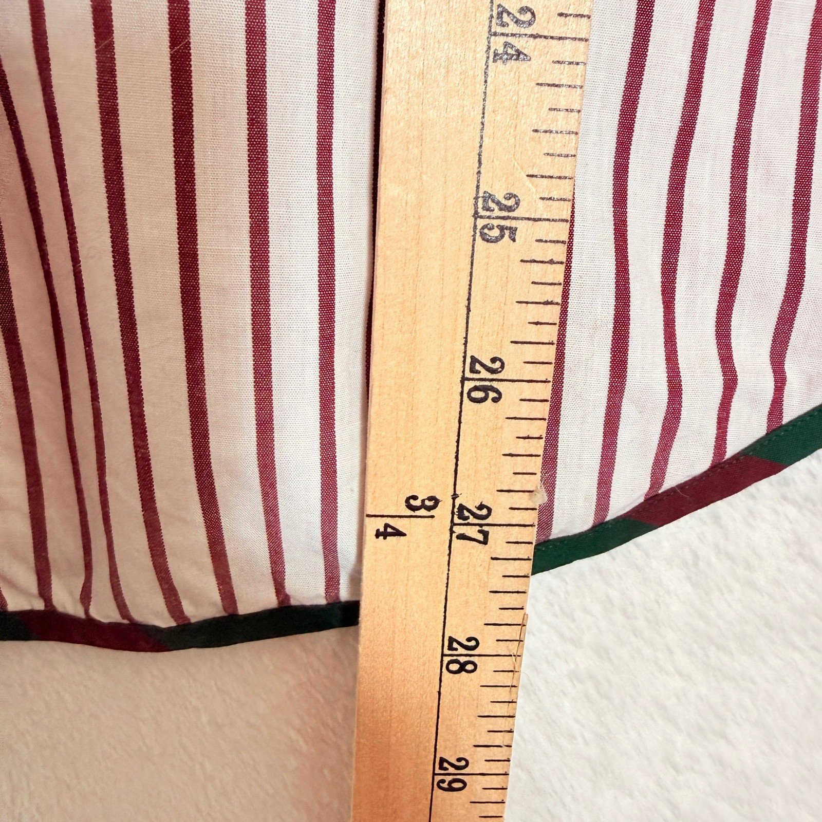 VTG 90s Talbots Womens Red White Striped Cotton Button Down Shirt Green Trim Med