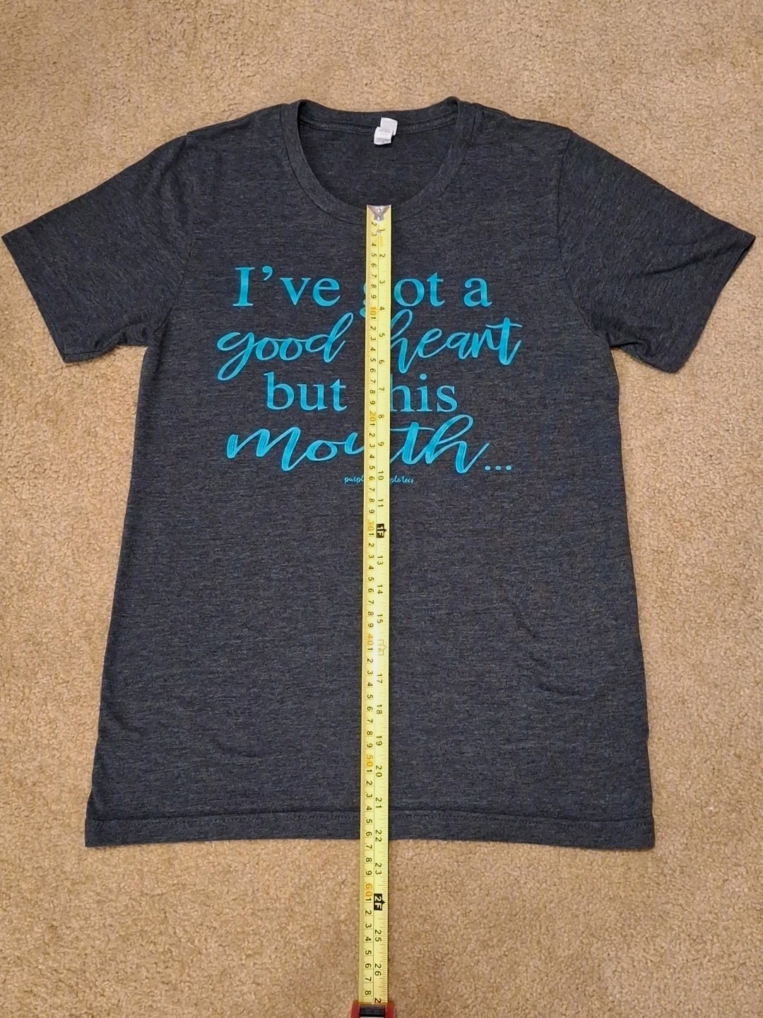 Women’s Custom Printed Humor Graphic Short Sleeve T-shirt Gray & Teal Size Small