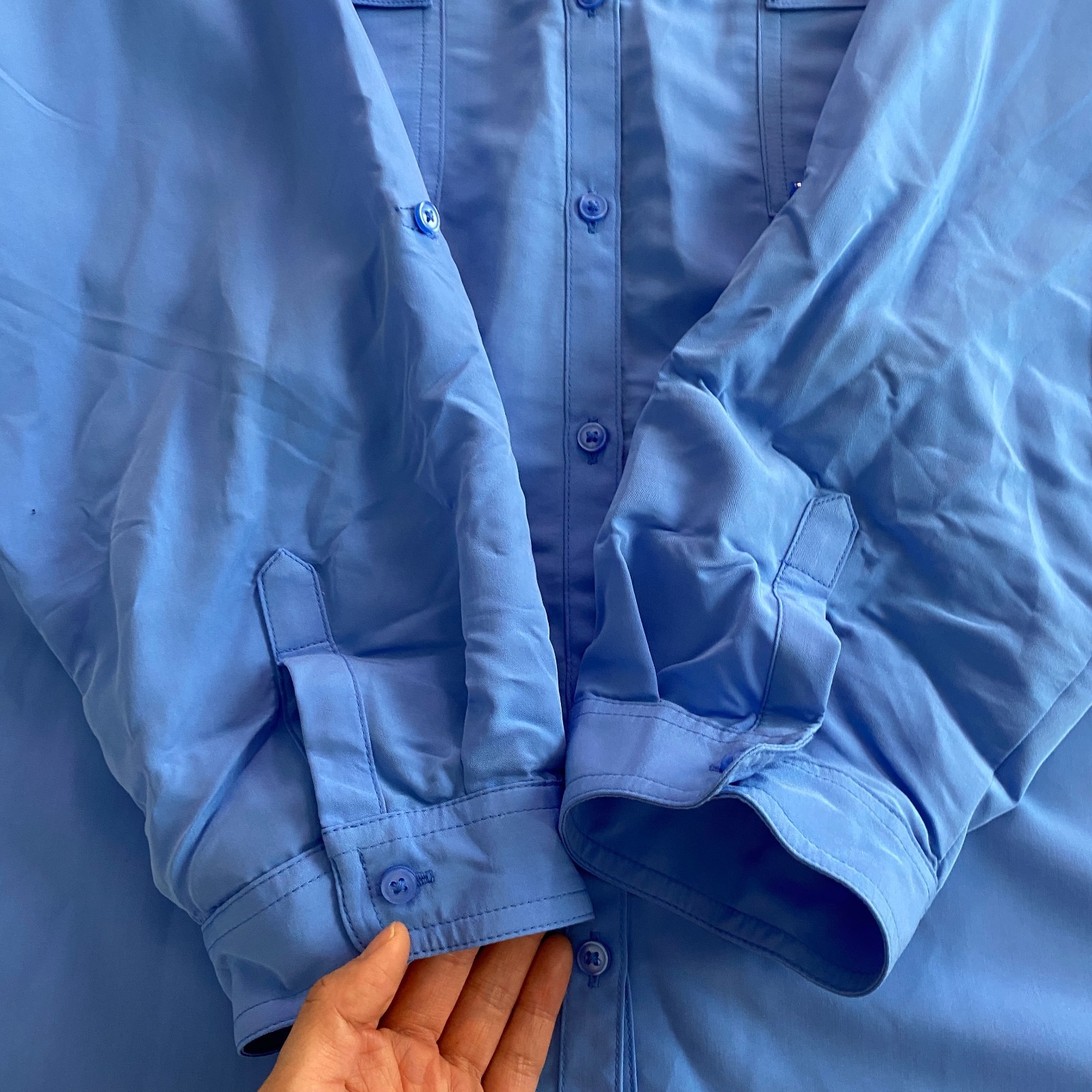 Old Navy Button Down Shirt Size XL Blue Utility Roll Tab Sleeves Safari Soft