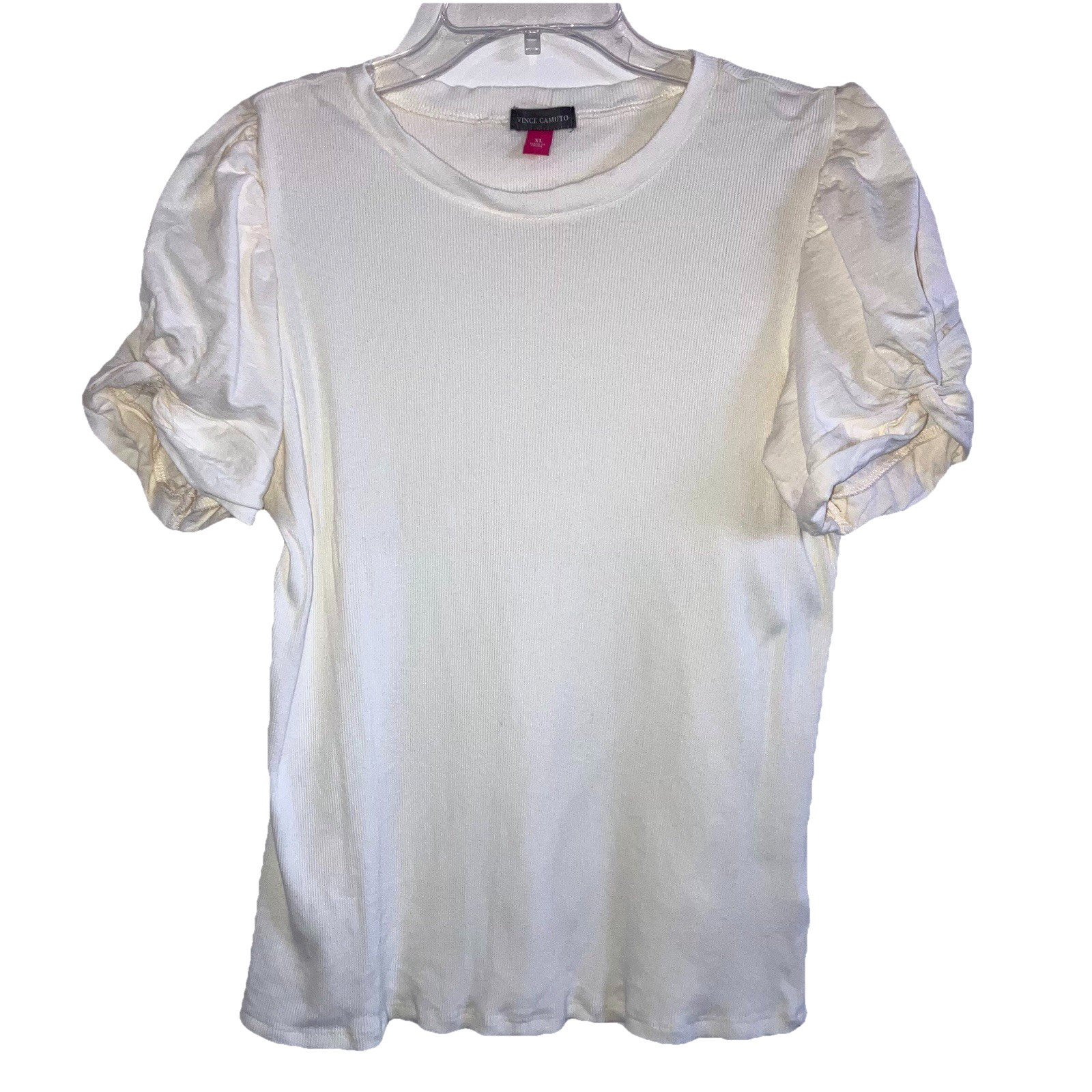 VINCE CAMUTO XL 100% Cotton Ivory Neutral Beige Ruched Short Sleeve Top Knit