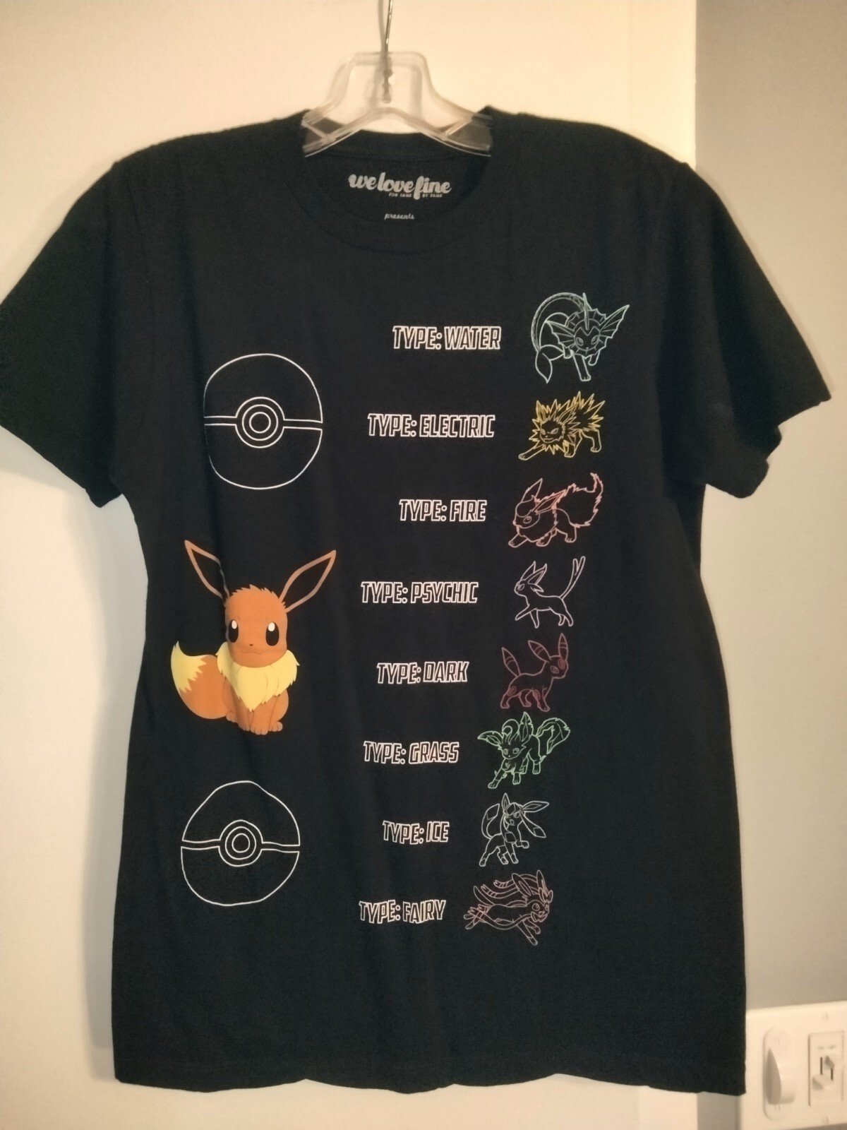 Pokemon EEVEE Black Cotton Graphic Tee T-Shirt – Adult Medium (Slim fit)
