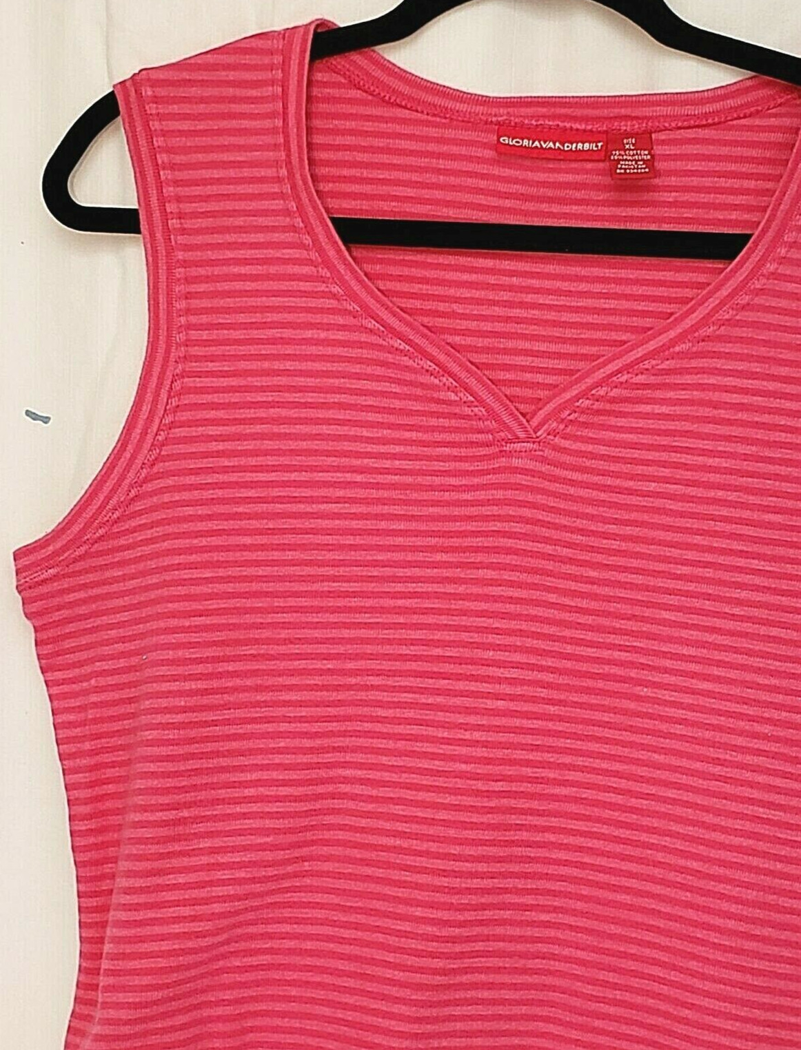 Gloria Vanderbilt Tank Top Stretch Stripes V-Neck Career Lagenlook Beachy Sz XL