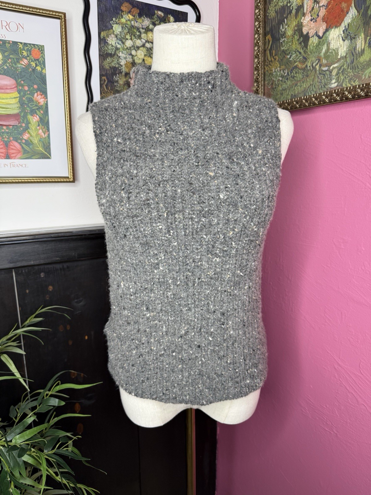 Madewell Speckled Knit Mock Neck Sleeveless Top Gray Size Small