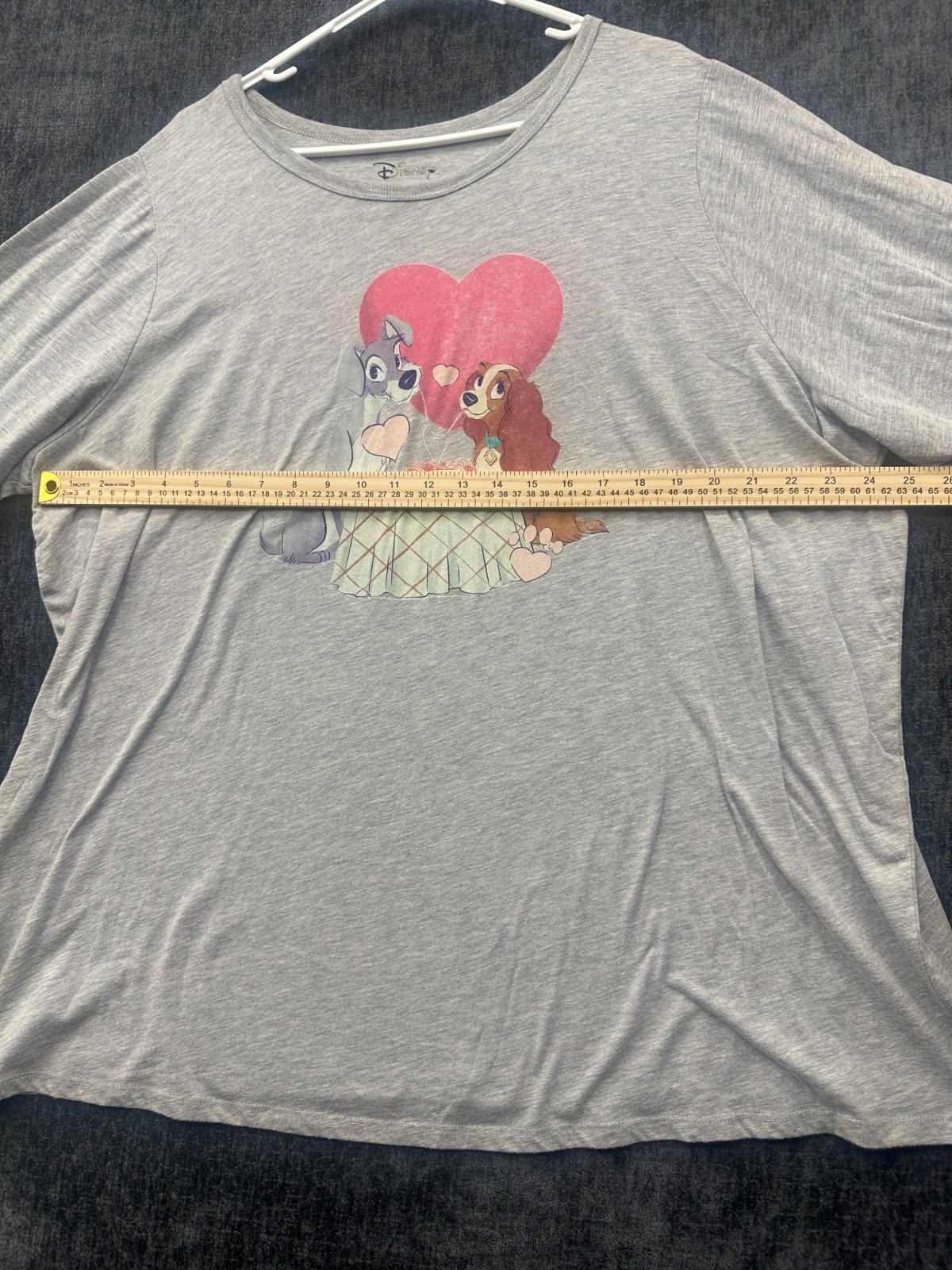 Disney Lady and The Tramp Classic Fit Tee Shirt Womens 4 Gray Cotton Long Sleeve