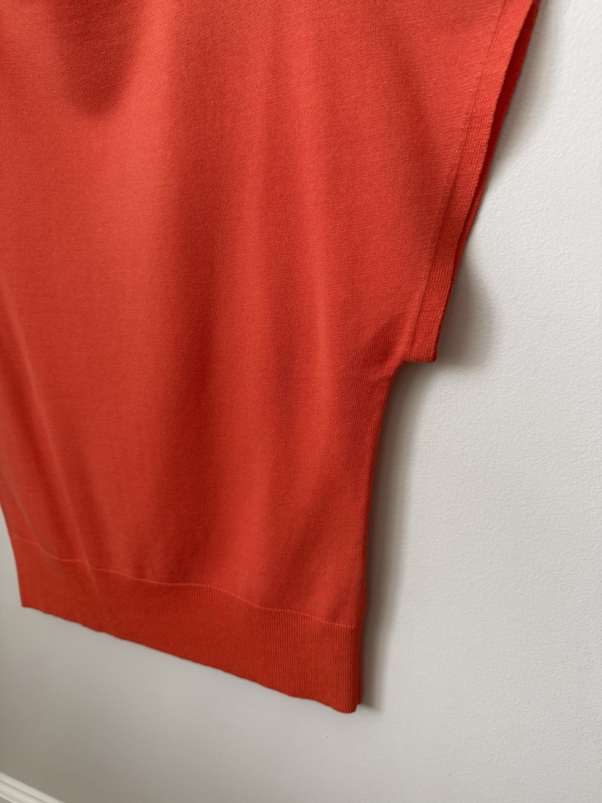H&M Ribbed High Neck Cap Sleeve Top Orange Stretch Slim Fit Chic Sz M