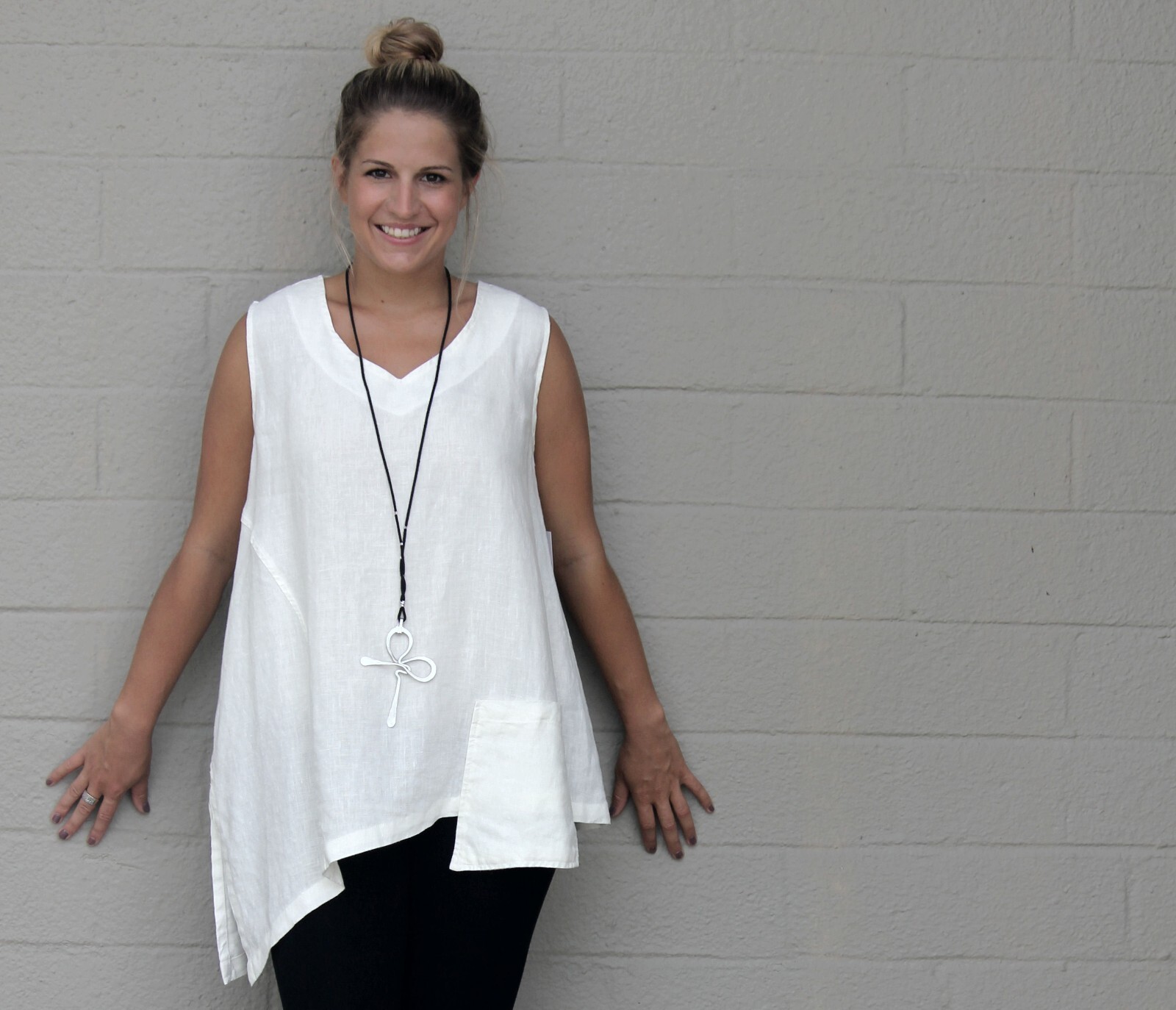 MOSAIC USA 2390 Linen DROP POCKET TANK TOP Angle Hem Tunic S M L XL 8 COLORS