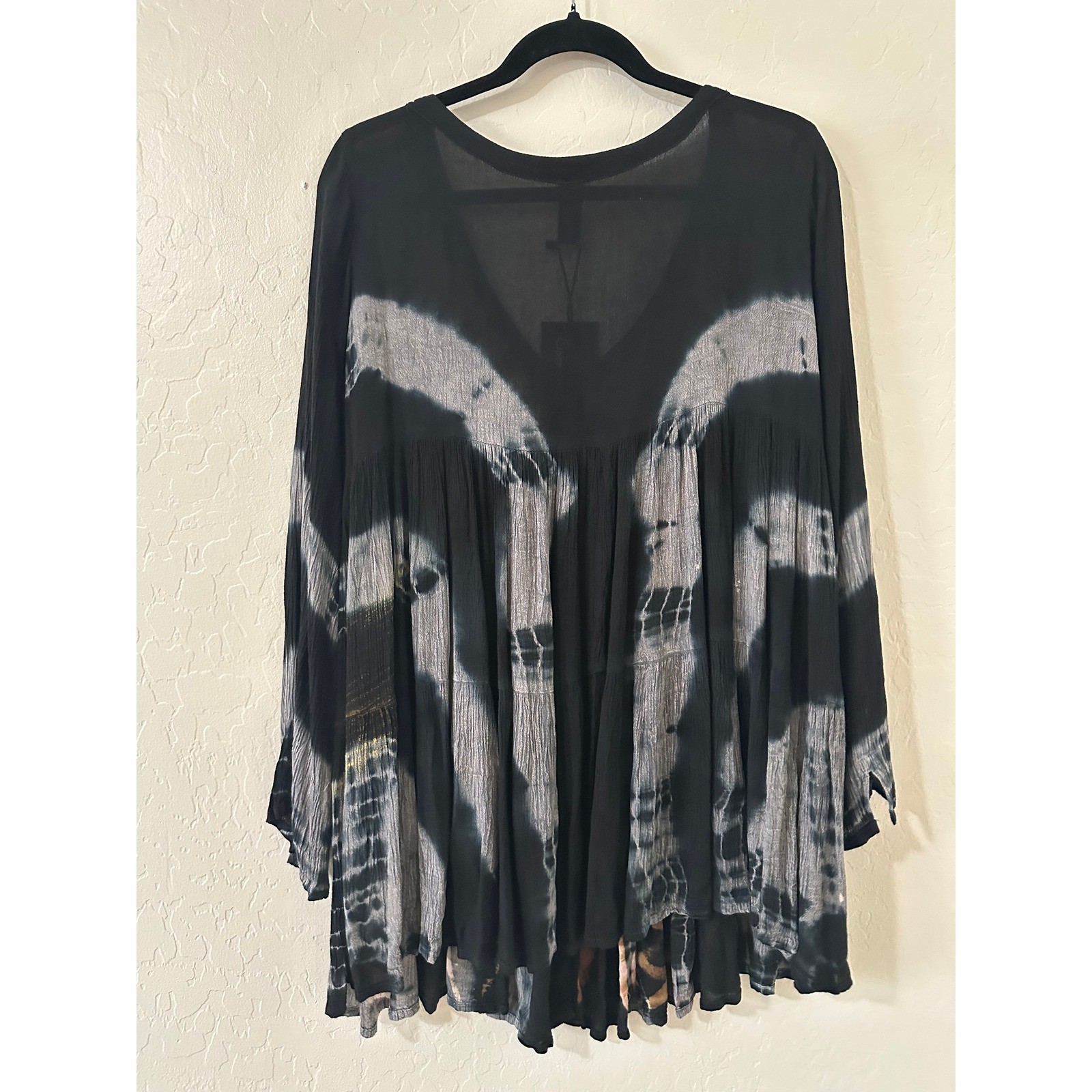 Sacred Threads Tie Dye Tropical Leaf Button Front Tunic Top OS Witchy Whimsicle