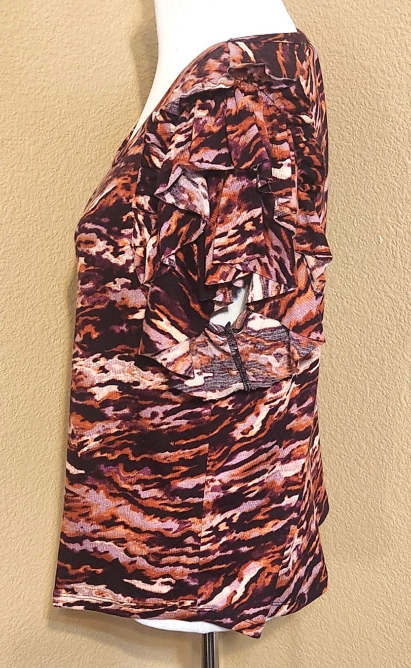 Stella + Ginger Anthropologie Animal Print BOHO Ruffled Sleeve Top XL
