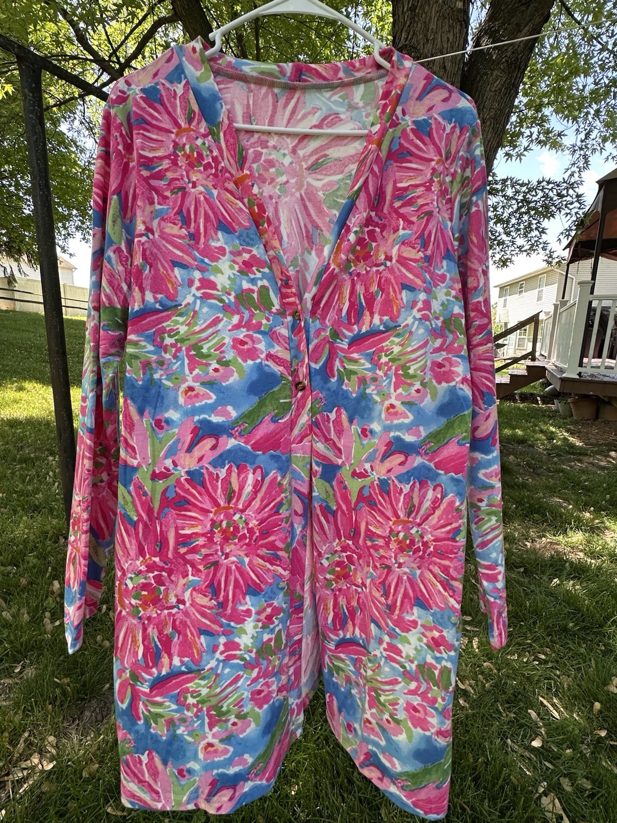 Women’s Floral Tunic Jacket/Top Multi Color, Button Down,Size Medium,