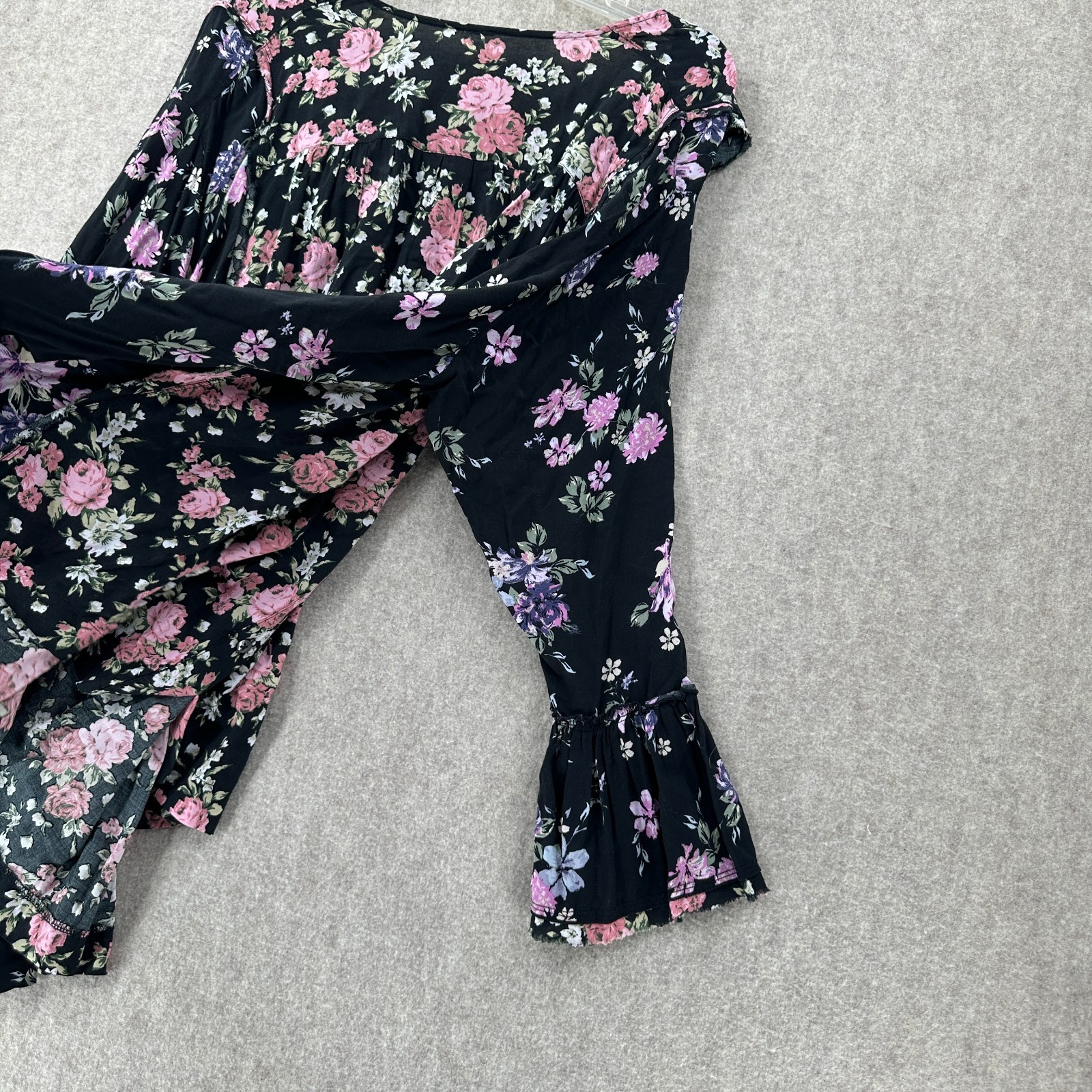 FREE PEOPLE Loretta Floral Tunic Blouse Ruffle BOHO Western Festival LG
