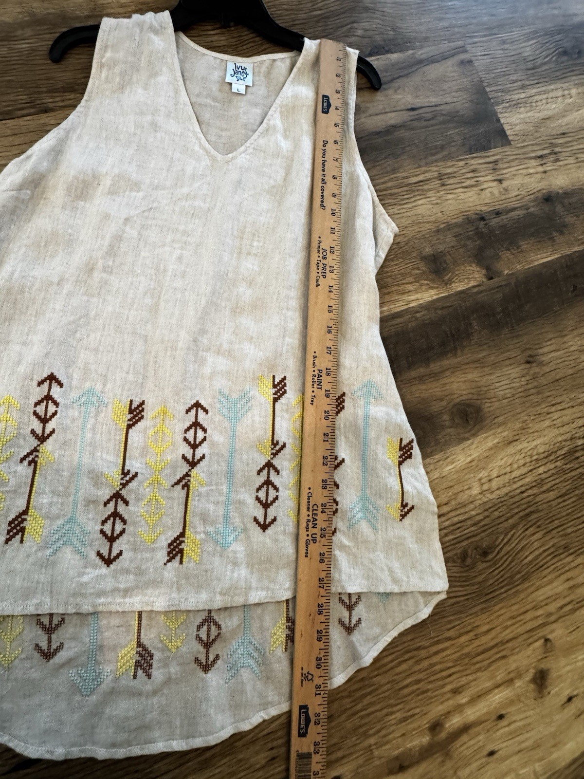 linen top Shirt Ivy Jane featuring relaxed high-low boho embroidered hemline