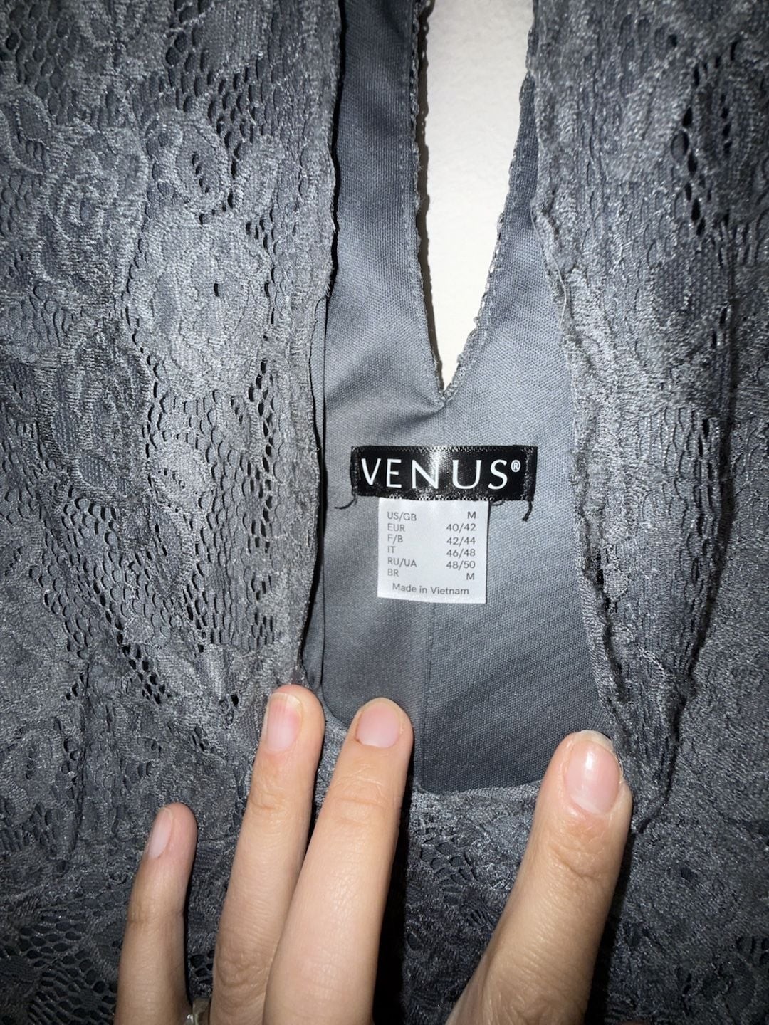 Venus Grey Floral Lace Keyhole Mock Neck Long Sleeve Top