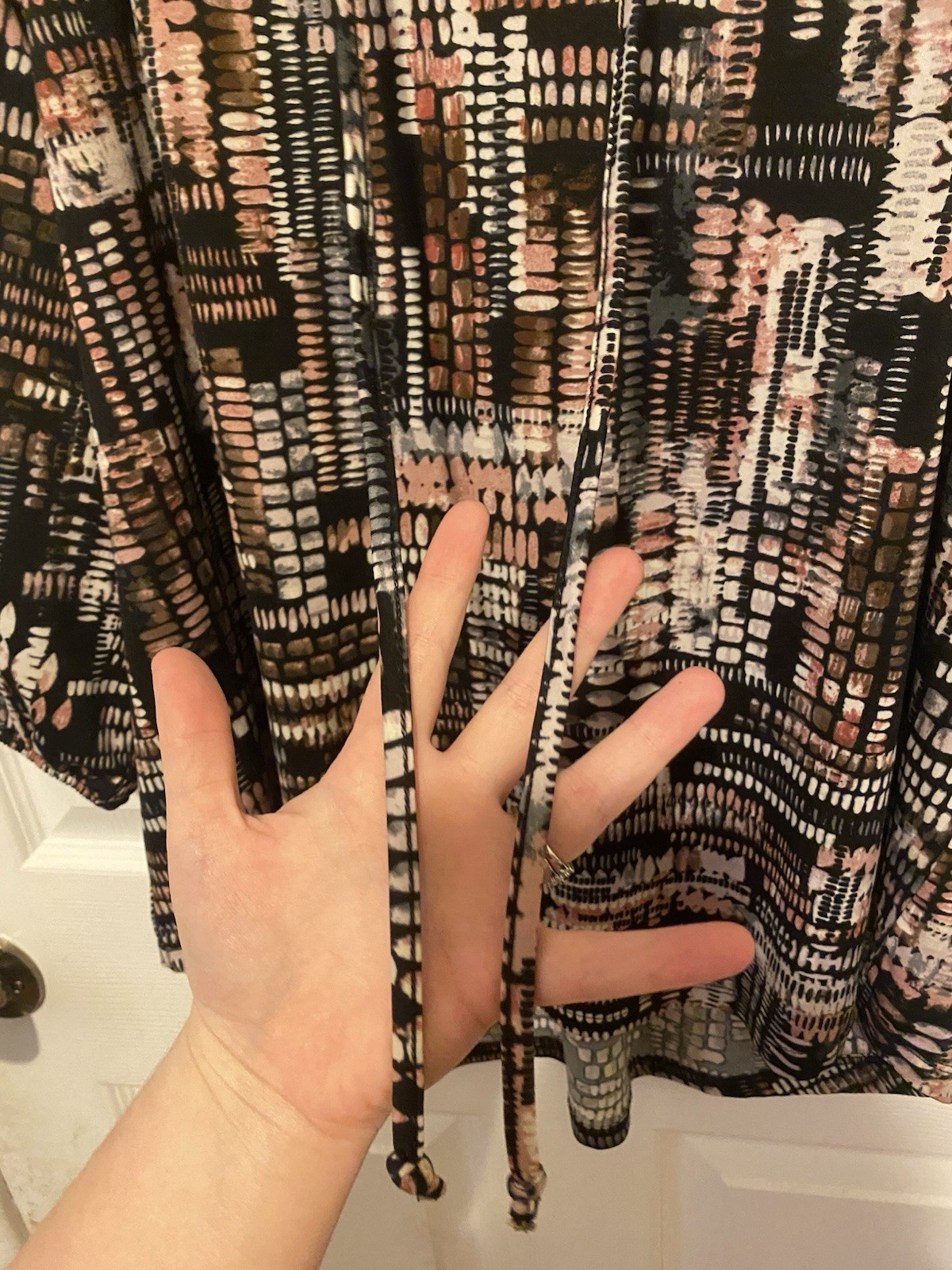 N Touch Women’s XL Black/Pink/White/Brown Abstract V-Neck 3/4 Sleeve Blouse