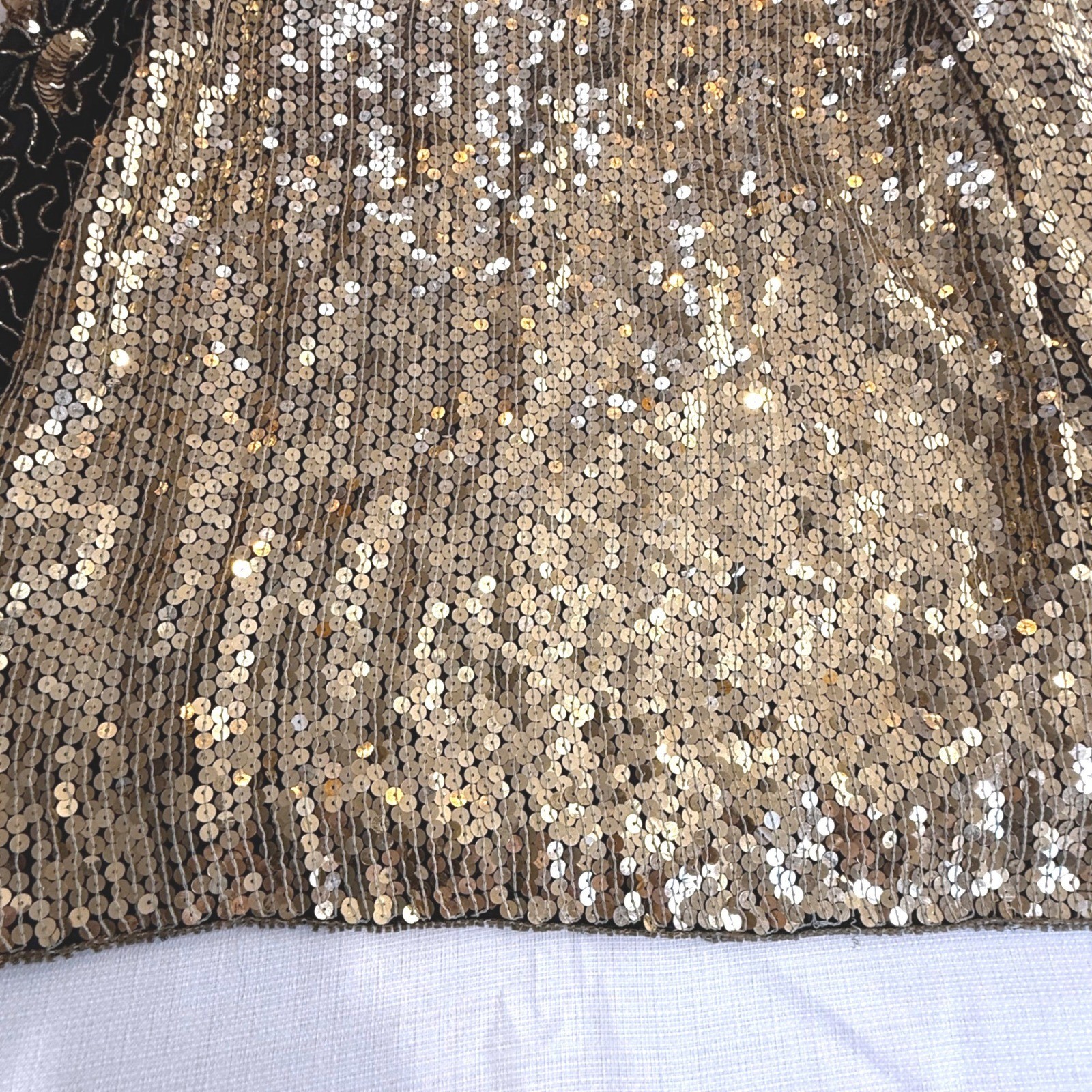Vintage Joseph Le Bon Pure Silk Sequin Beaded Top Small Black Gold 80s