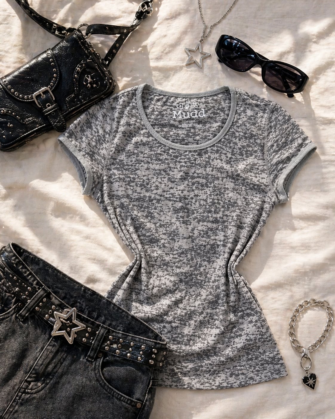Mudd Y2K Burnout Baby Tee Gray Fitted Top Mall Goth Grunge