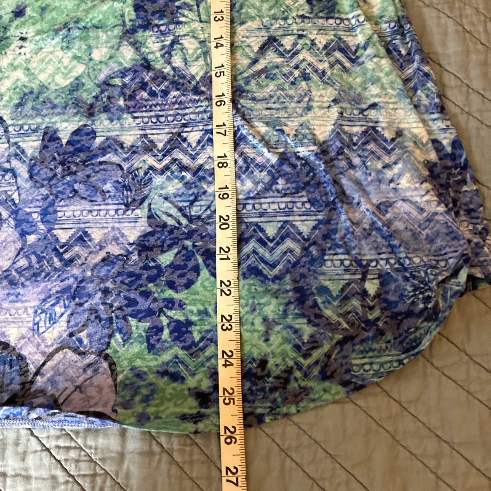 RUBY RD Top 1X Blue Green Short sleeve Floral Tropical Lightweight Breezy Resort