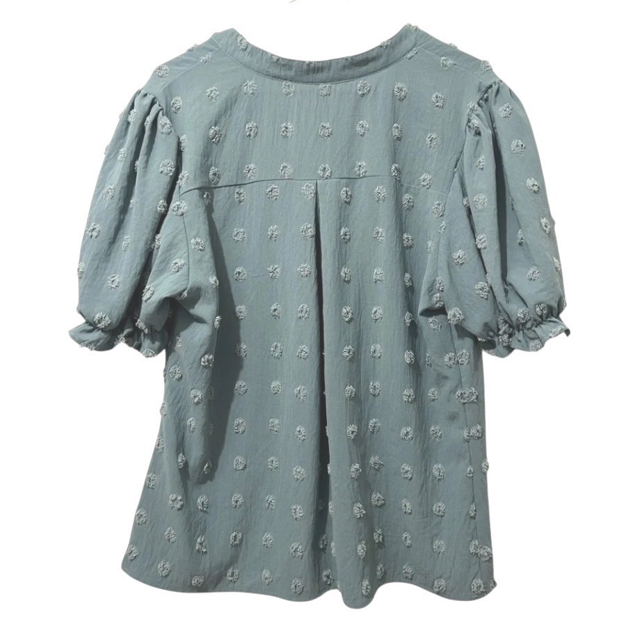 NWT Blooming Jelly SAGE GREEN TOP Clipped Dots Chiffon Lined Puff Sleeves XXL
