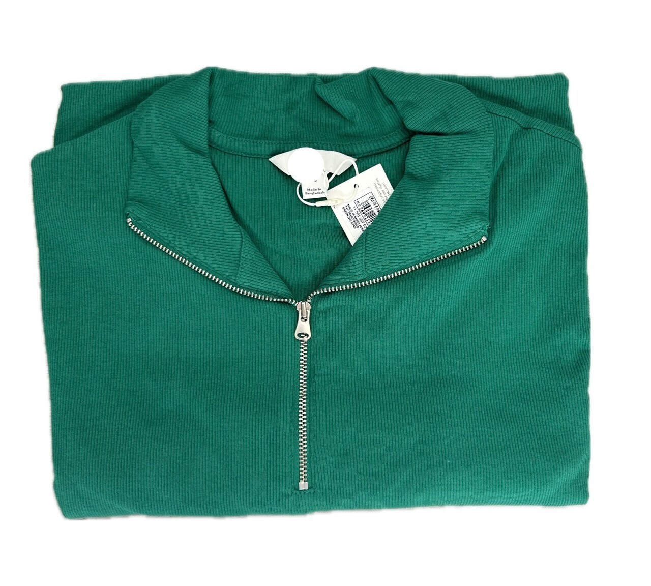 Ladies Ex M S Ribbed Top Zip High Neck Long Sleeved Navy Green Cotton Sizes 6-12