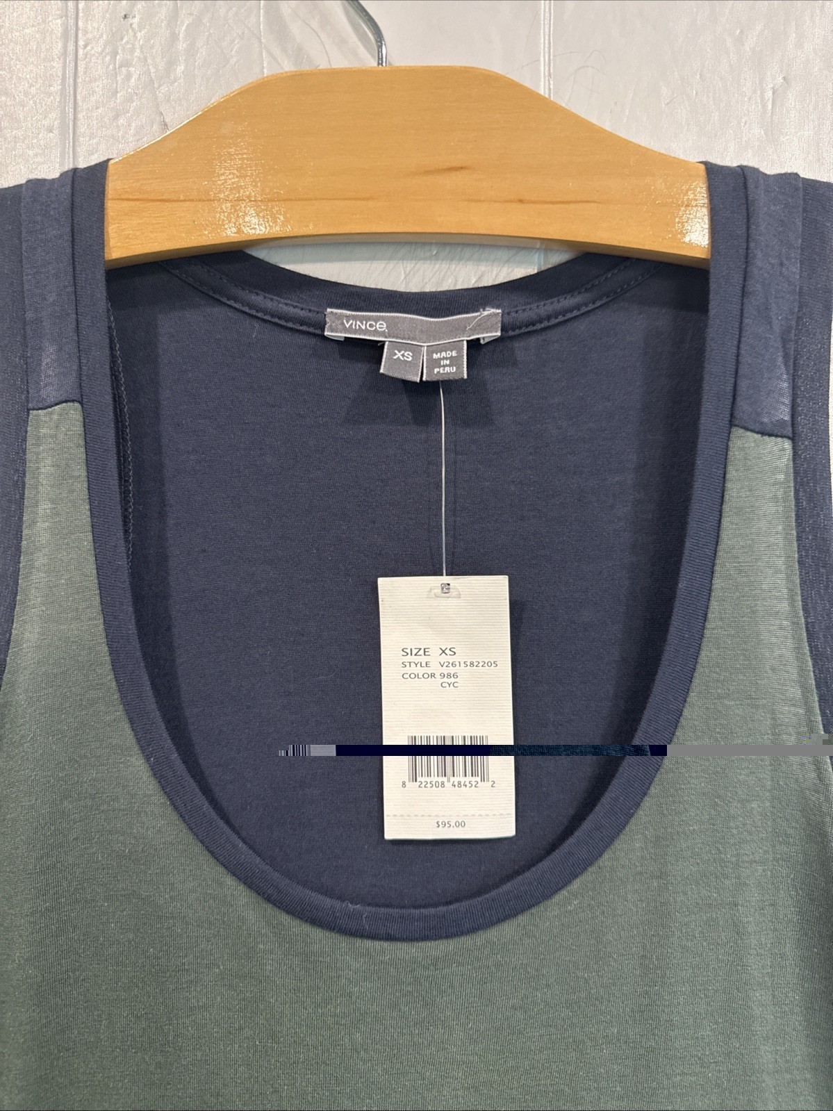 Vince NWT Luxury Pima Cotton Modal Blend Racerback Green Blue Sz XS Fits S $95