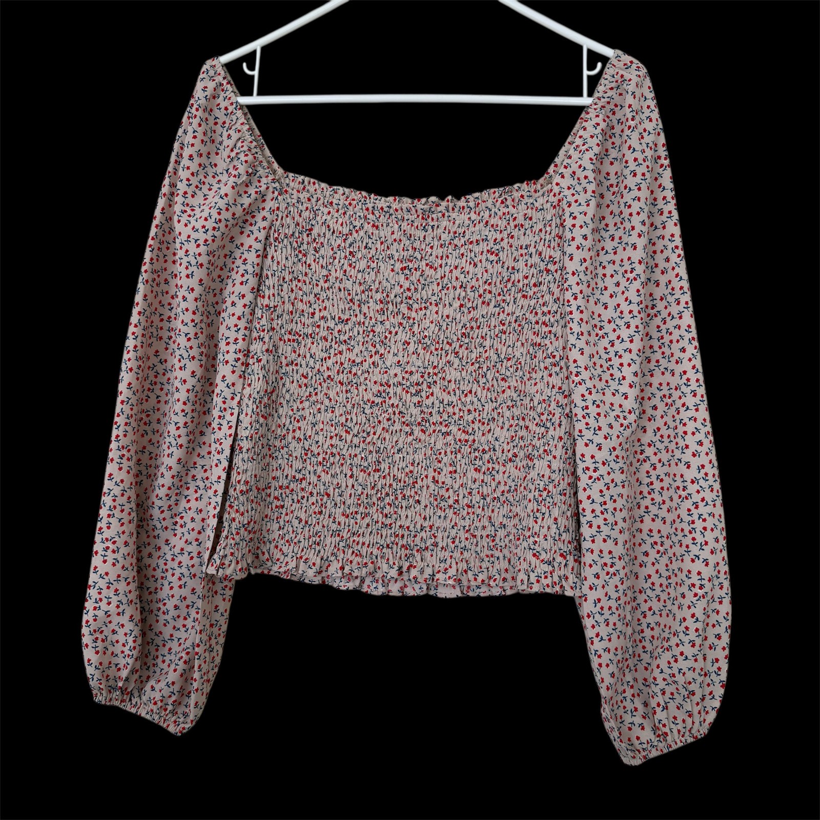 Ditsy Floral Smocked Blouse Medium Square Neck Puff Sleeve Top Cottagecore Boho