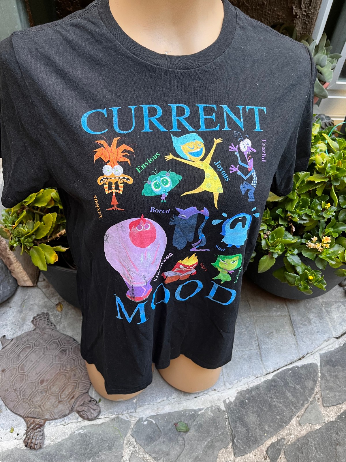 Disney Pixar Inside Out 2 Current Mood Graphics BLACK T-Shirt – Women’s Sz S