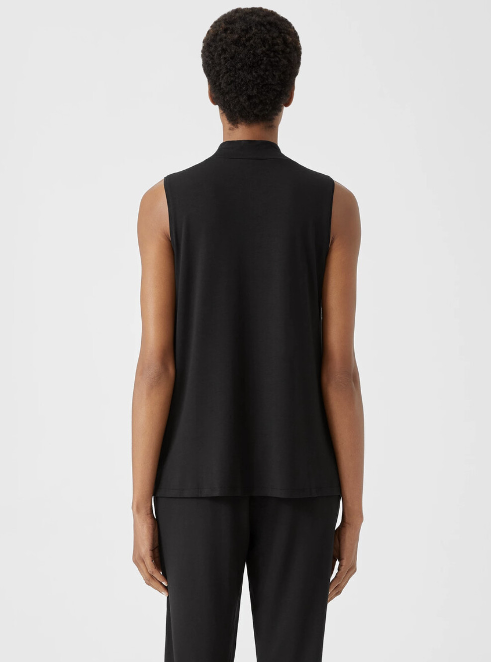 Eileen Fisher Black Long Length Fine Jersey Mock Neck Tank Sz L