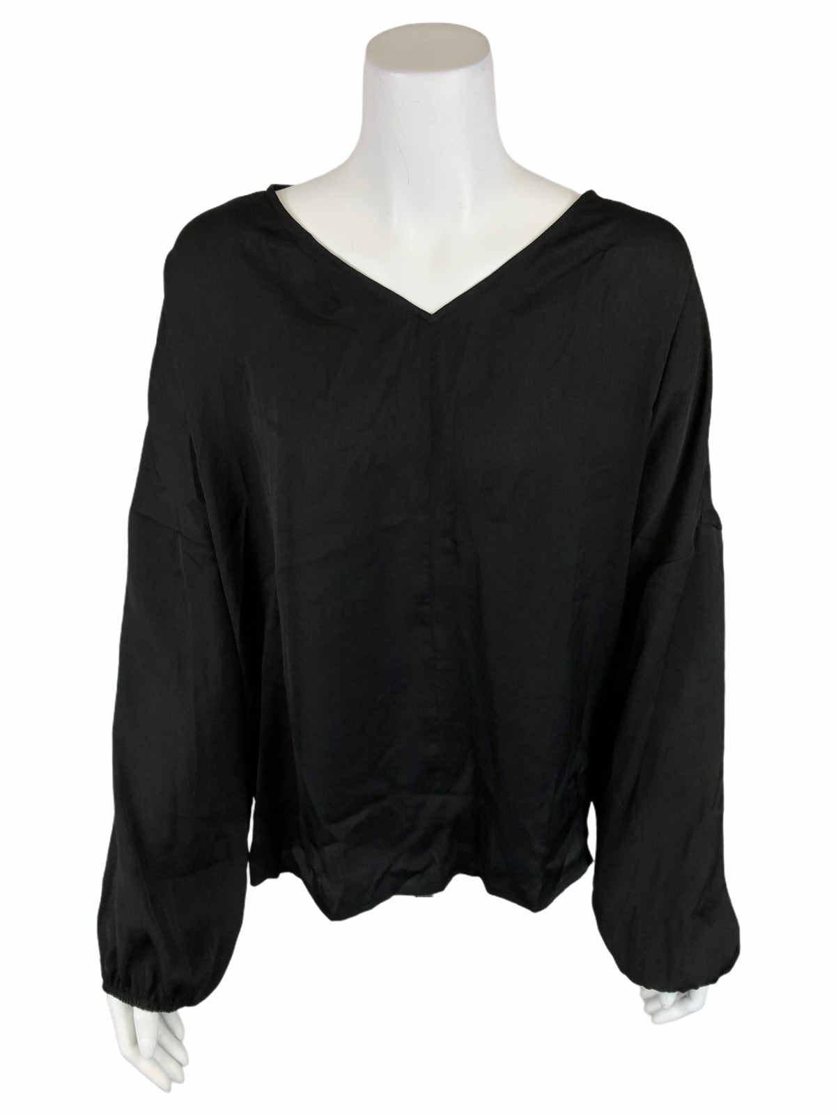 Du Jour Women’s Pullover V-Neck Drop Shoulder Blouse Top Solid Black Large Size