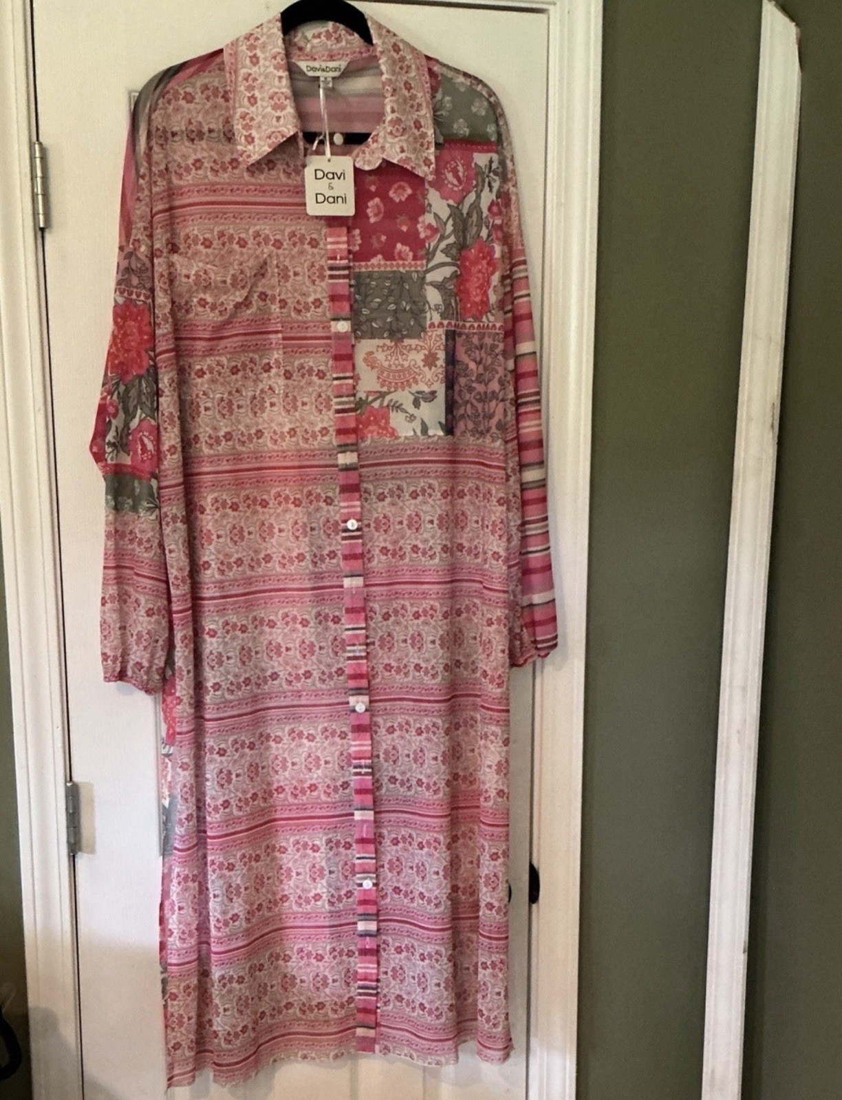 Davi & Dani NWT Sz M Santorini Maxi Top Dress Coverup Sheer Long Sleeve