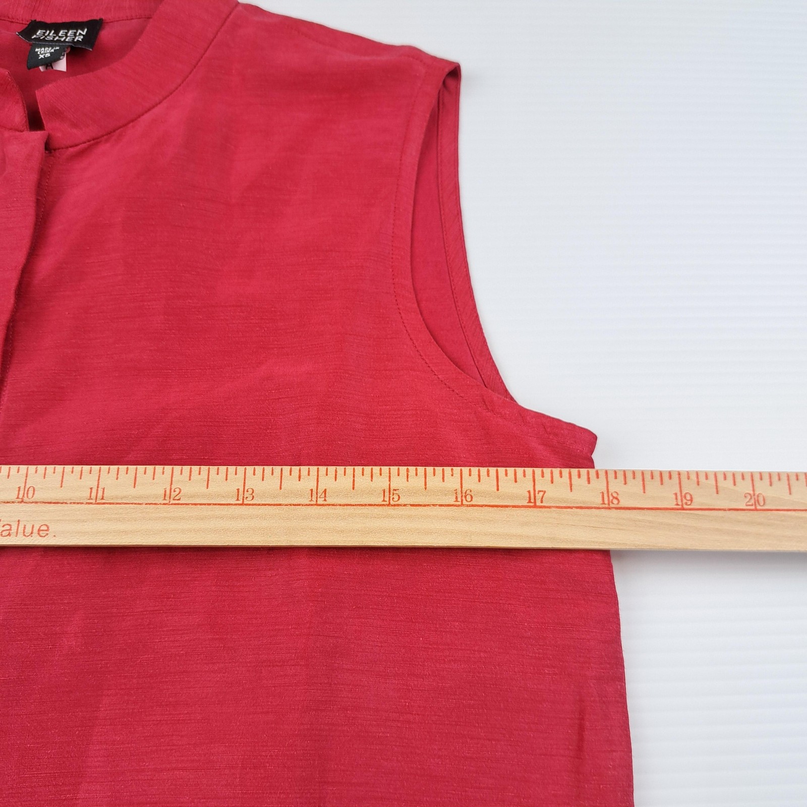 Eileen Fisher Shirt Womens XS Red Linen Silk Sleeveless Button Front Blouse Top