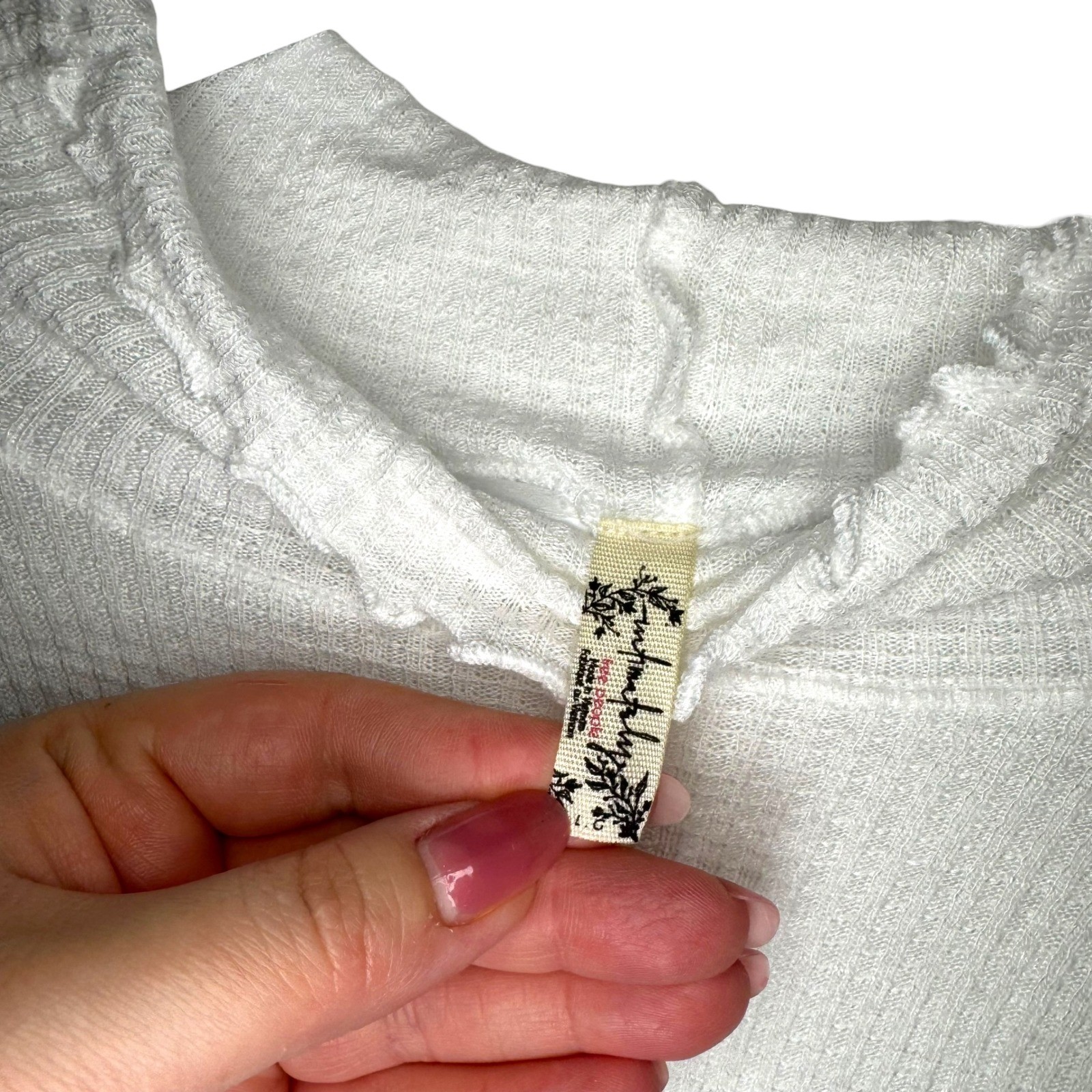 Intimately Free People Thermal Top L White Waffle Knit Lettuce Trim Balletcore