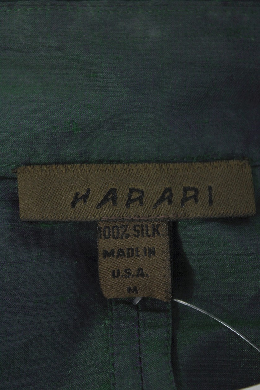 Harari Unisex 100% Silk Collared Long Sleeve Blazer Green Tie Size M