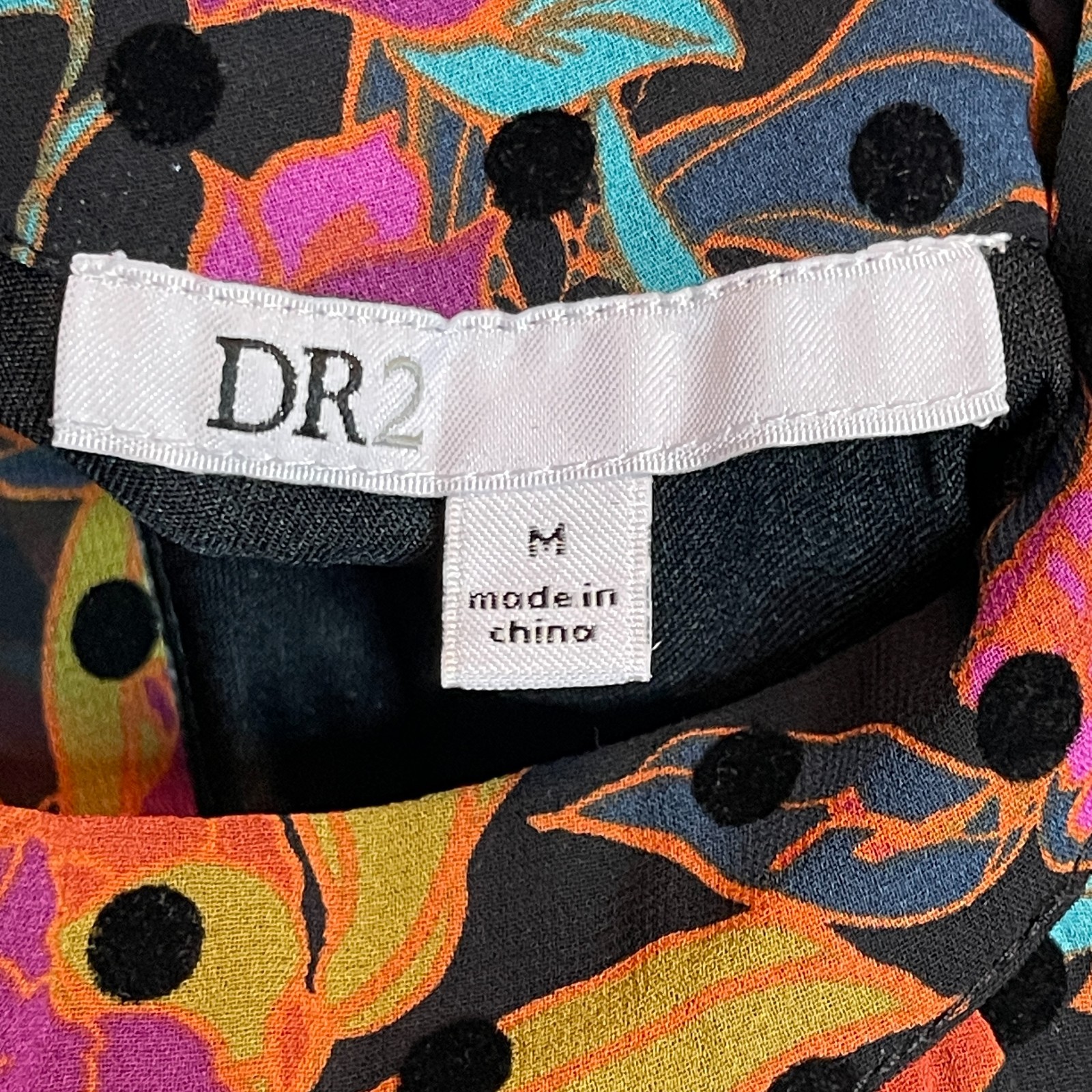 DR2 Women Floral Velvet Clip Dot Flutter Sleeve Tie Back Drapey Office Top M