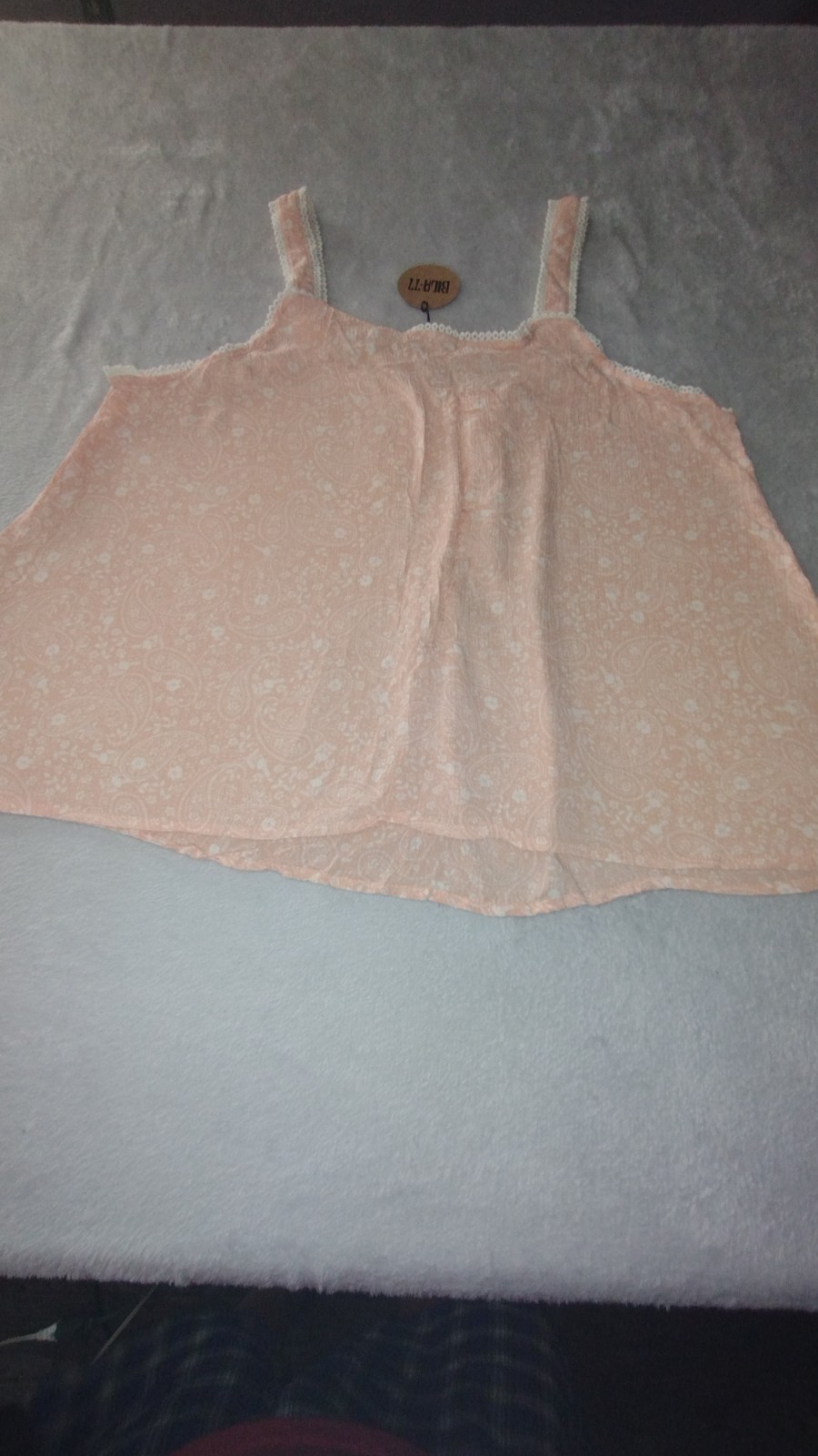 BILA 77 Boho Tank Top Camisole Pink Paisley Lace Trim Pintuck Babydoll Cute
