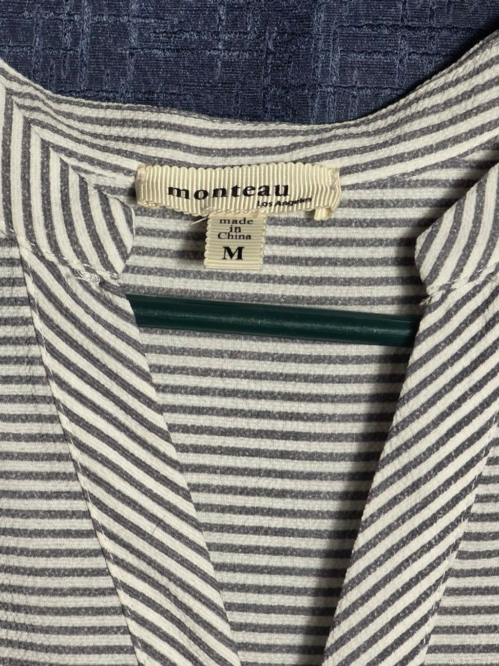 Women’s Monteau Striped Peplum Blouse M White Blue/Gray cottagecore y2k