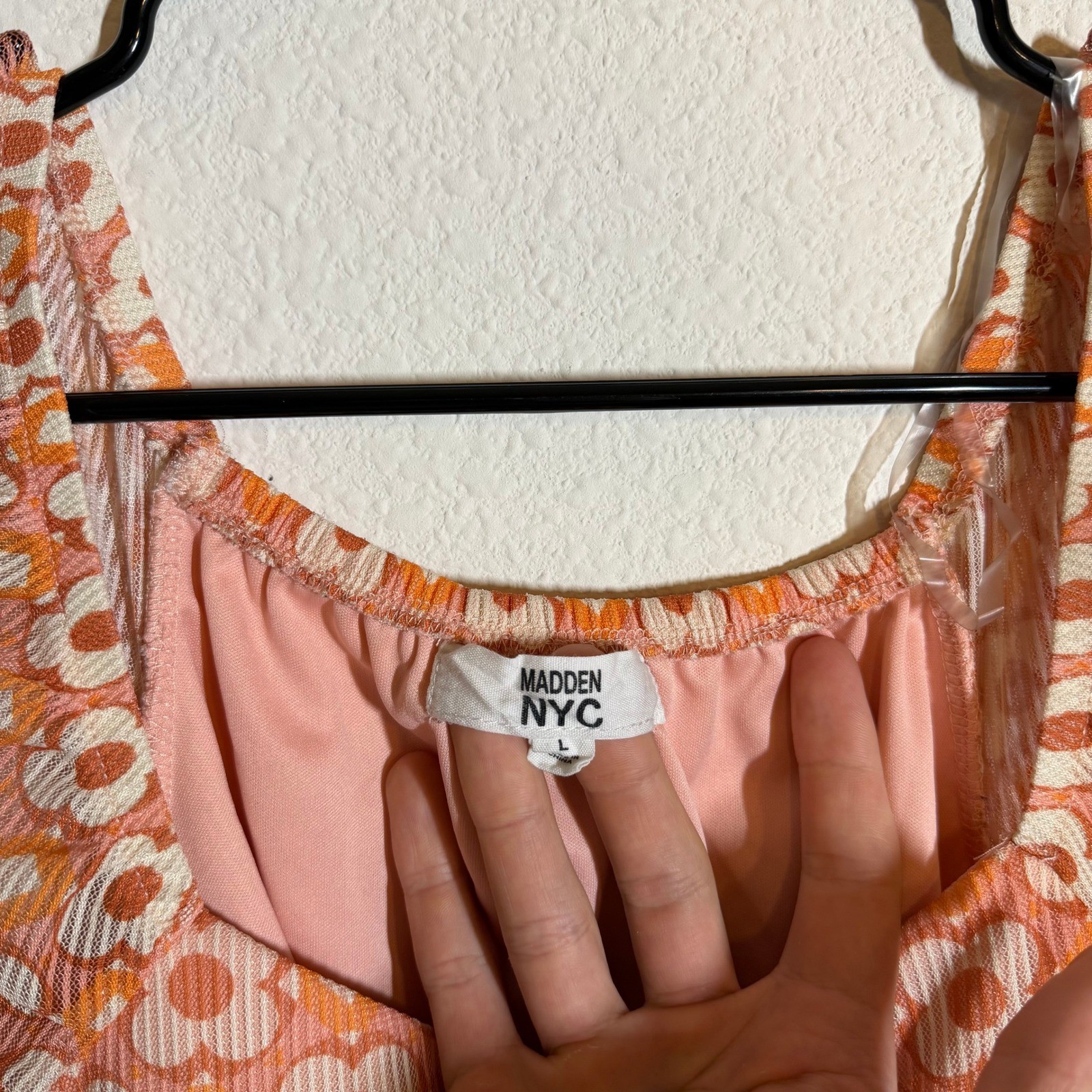 Madden NYC Orange Floral Print Long Sleeve Crop Top Sweetheart Neckline Large