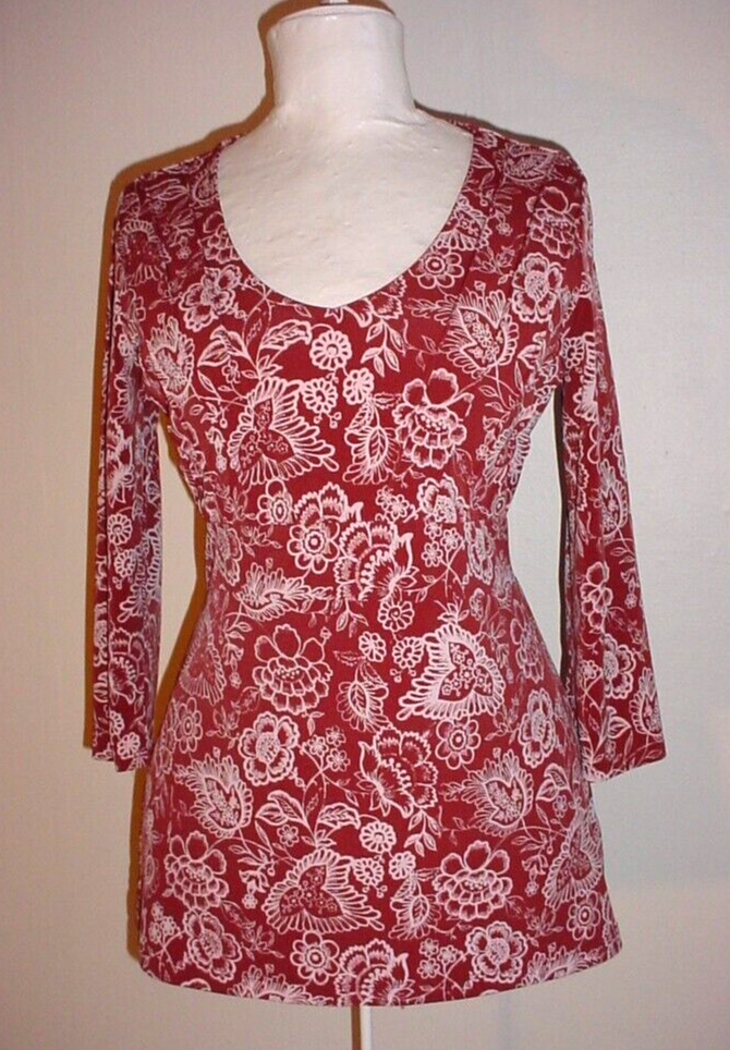 Apostrophe Stretch Top Size Small Tie Back Floral 3/4 Sleeve