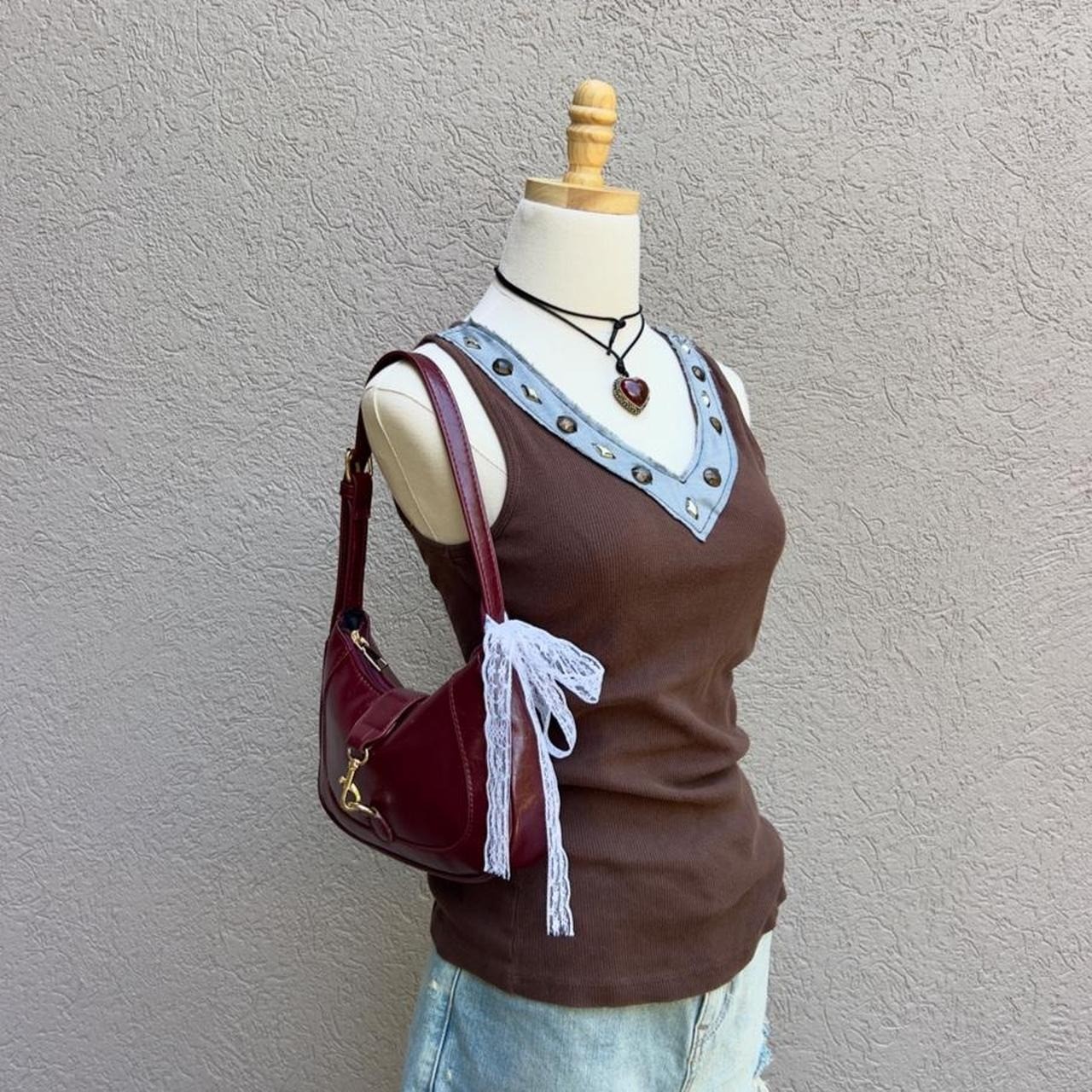 Y2K Bisou Bisou Brown Beaded Tank Top Sleeveless Boho Festival Grunge Medium