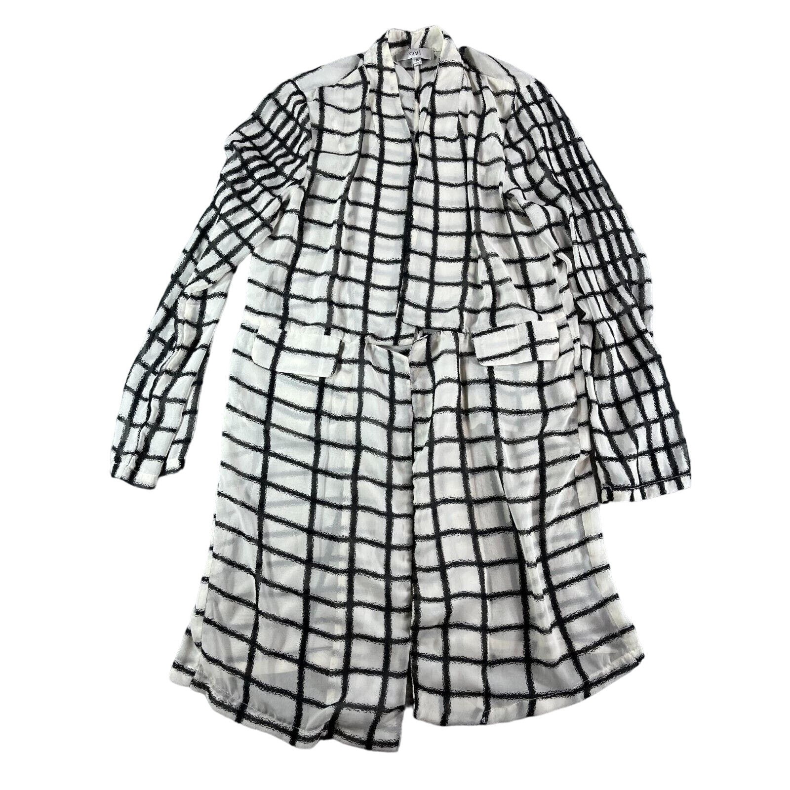 Ovi Shear Top Womens Medium White Black Long Sleeve Knee Length Lightweight
