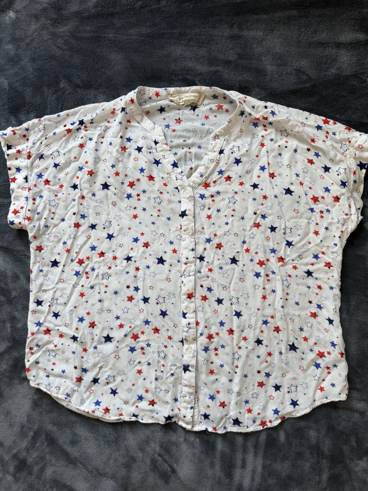 Grand & Greene Patriotic Star Print Button Down Blouse – Size Large.