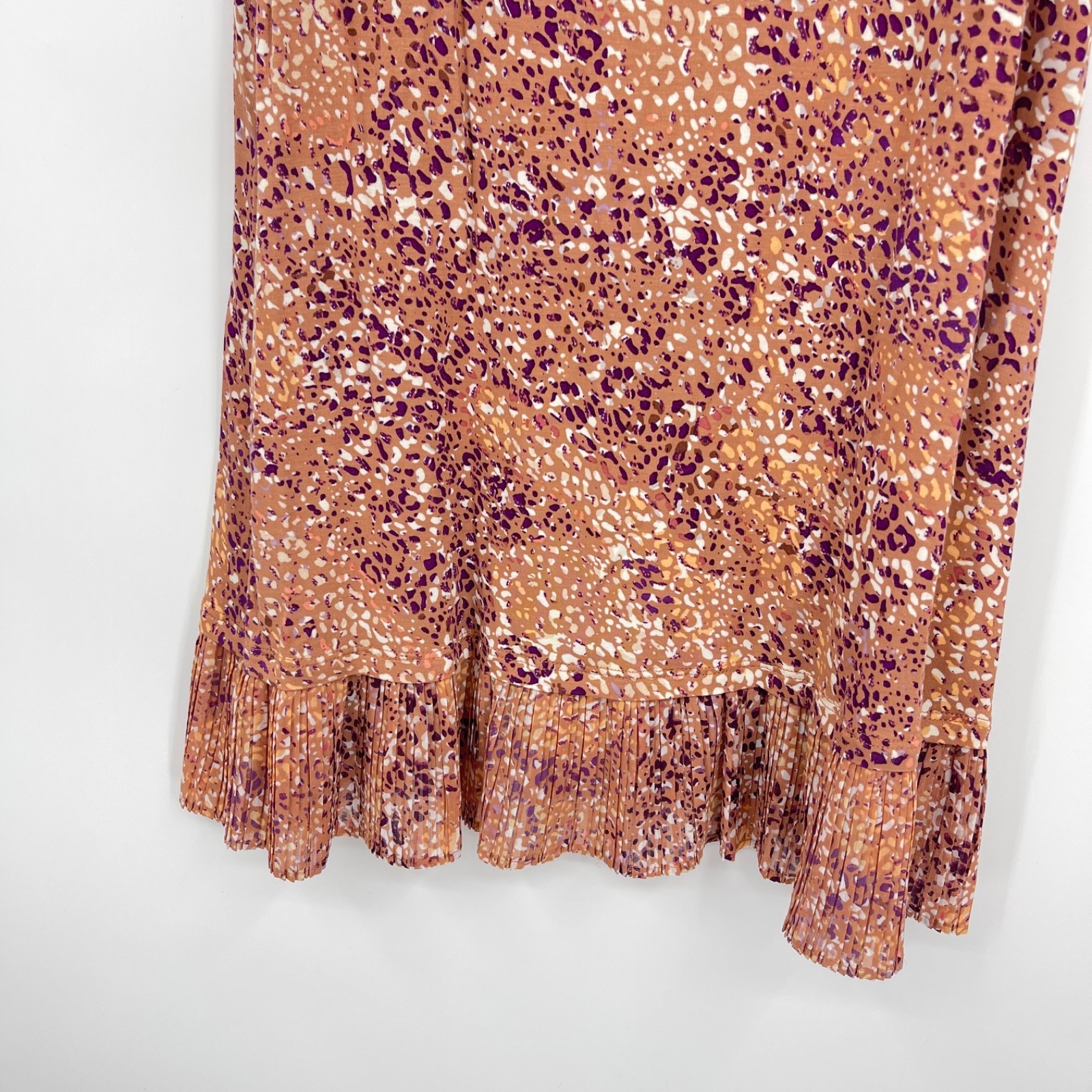 LOGO Layers Pink Orange Leopard Tank Top Pleated Ruffle Stretch Lori Goldstein M