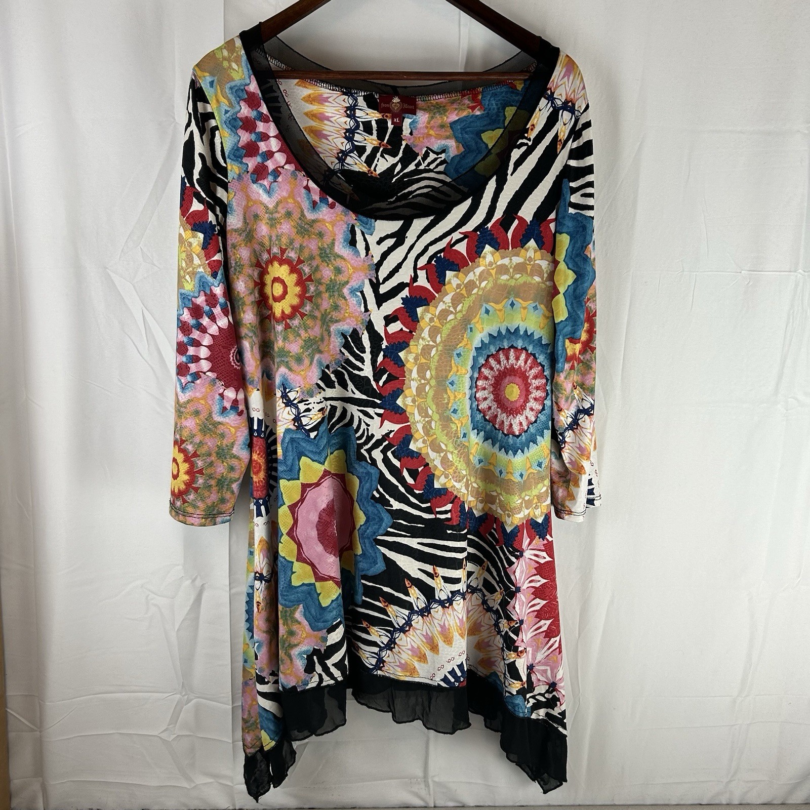 From the Heart Women’s XL Asymmetrical Hem Tunic Mandela Zebra Print