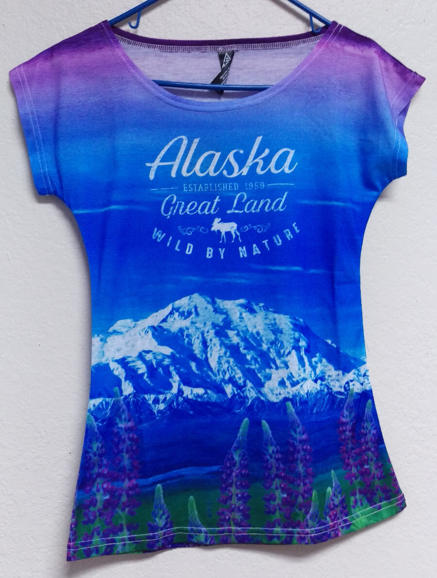 NEW Women’s Shirt ALASKA EST 1959 Great Land Wild By Nature U-Pick Size XXS-2xl