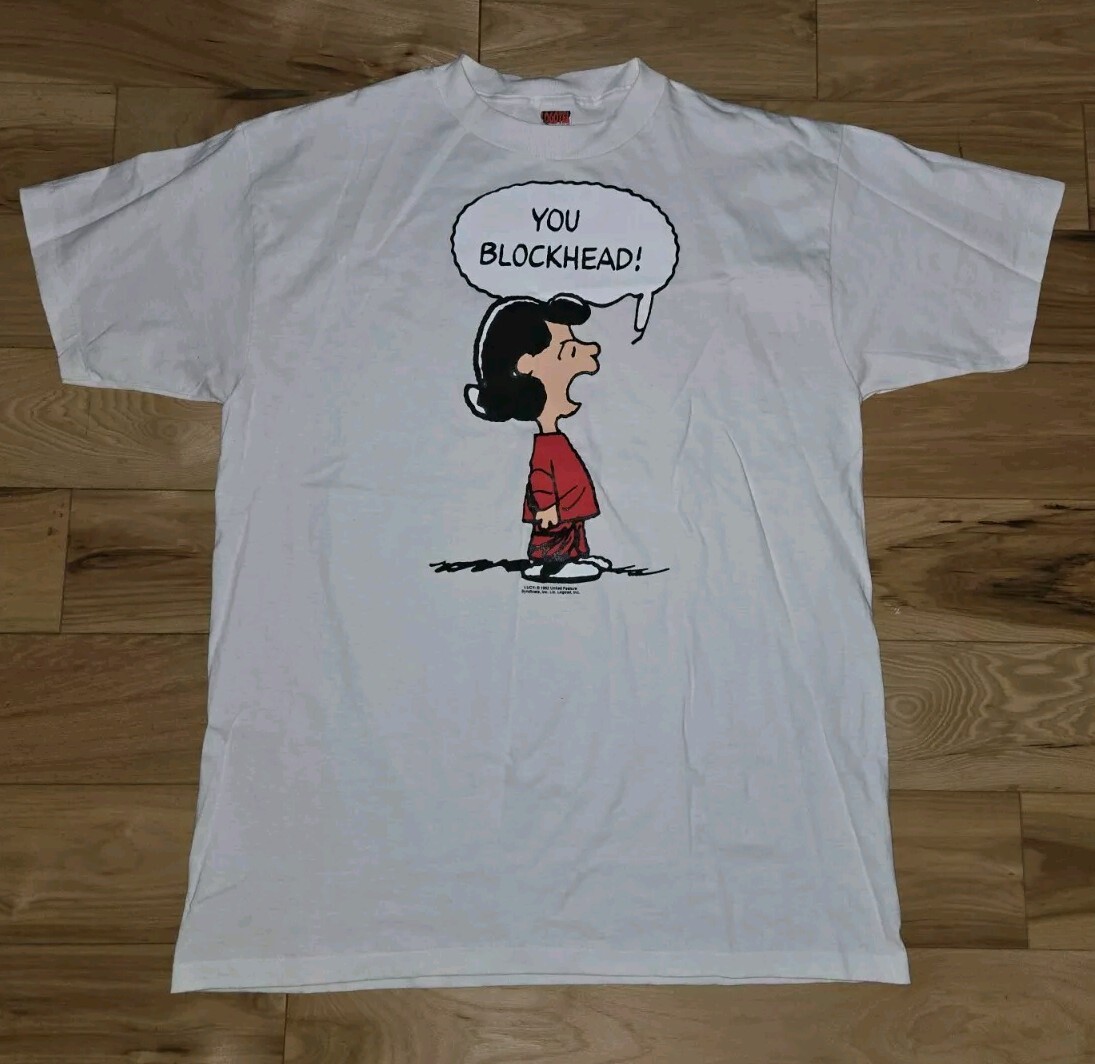Vtg. New NOS 90s Lucy Peanuts t shirt YOU BLOCKHEAD XL 2-sided LOGOTEL USA Made