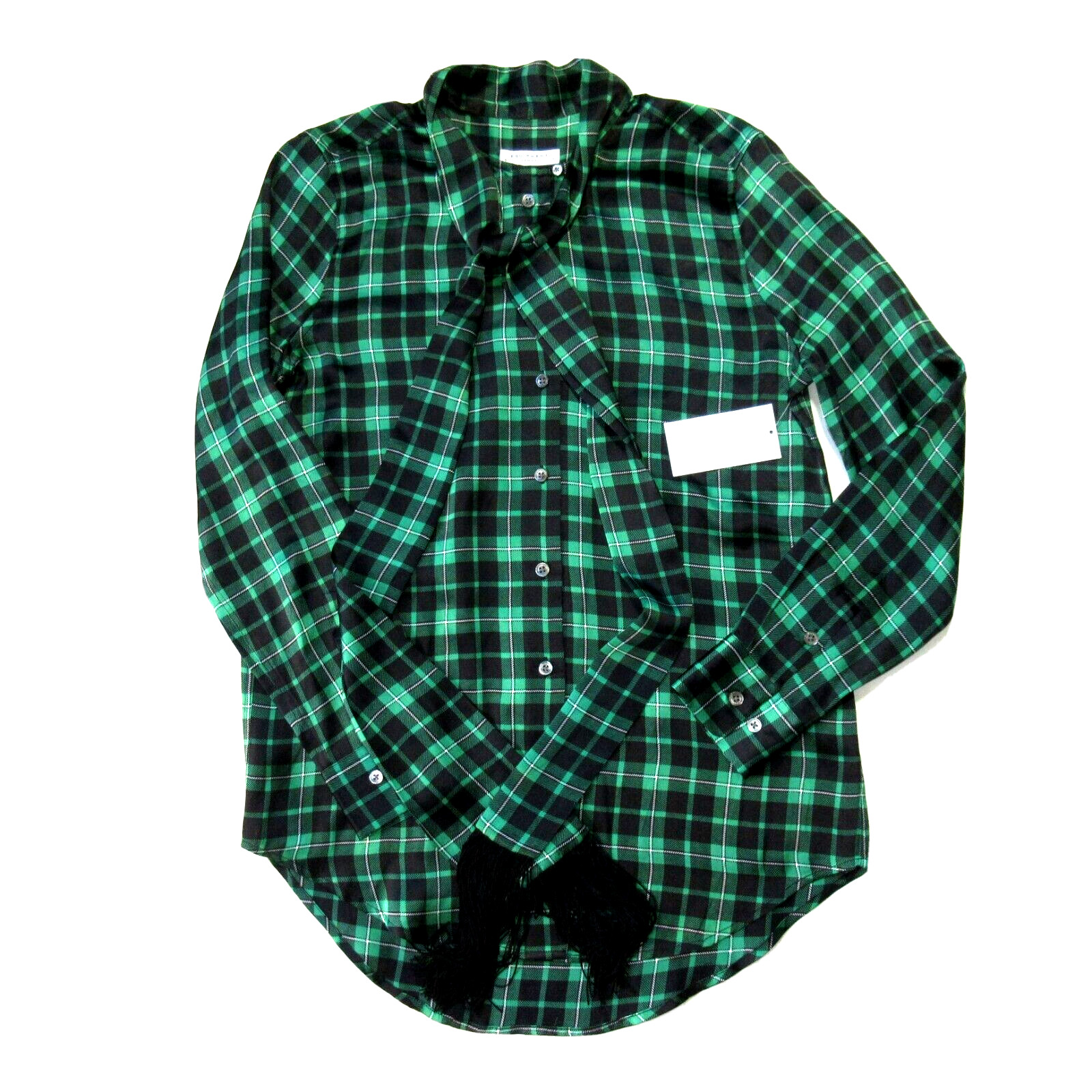 NWT Equipment Essential Tie Neck in Emerald Envy Plaid Silk Button Down Shirt S