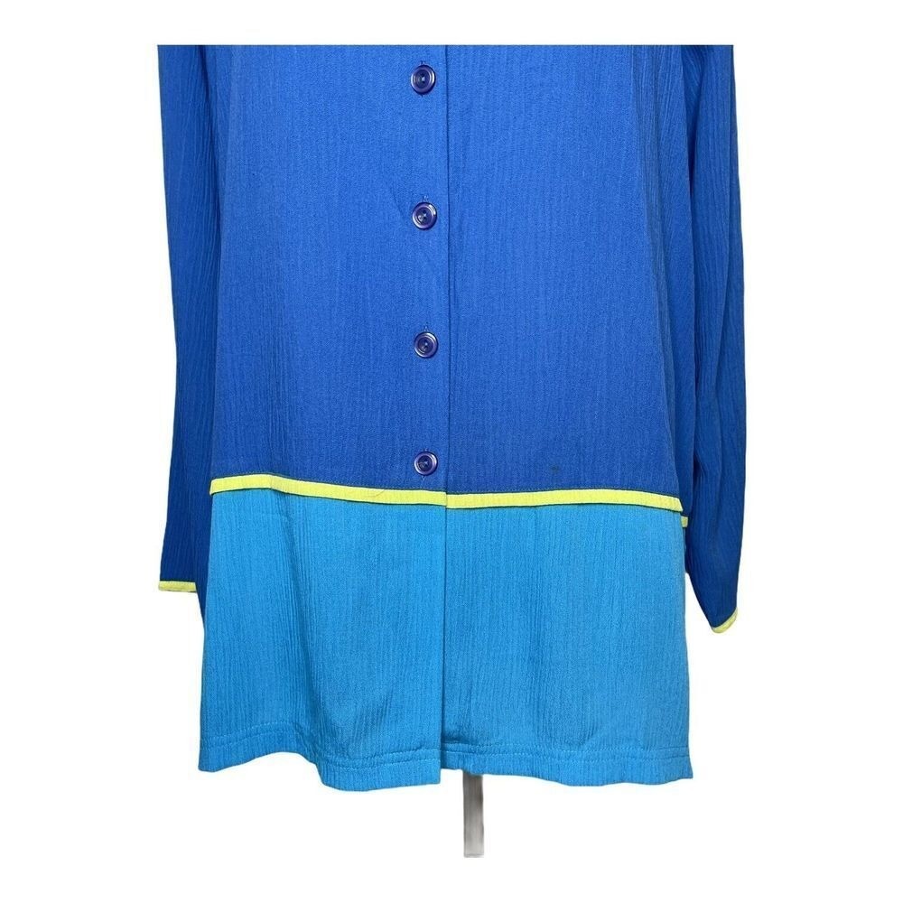 Diane Von Furstenberg Color Authority Crinkle Tunic Top Size L Colorblock Blue