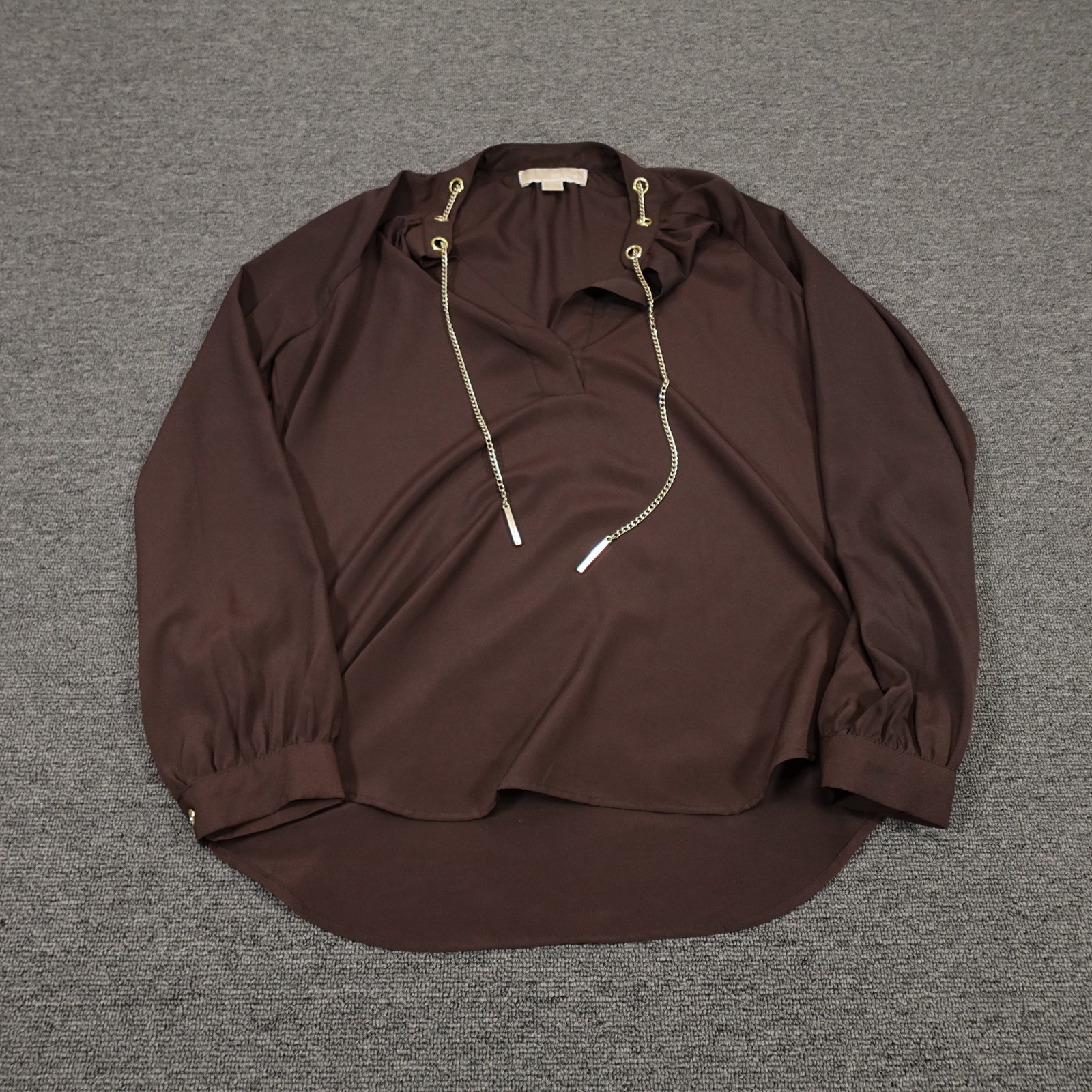 MICHAEL Michael Kors Blouse Womens Small Brown Chain Detail V Neck Tunic Top